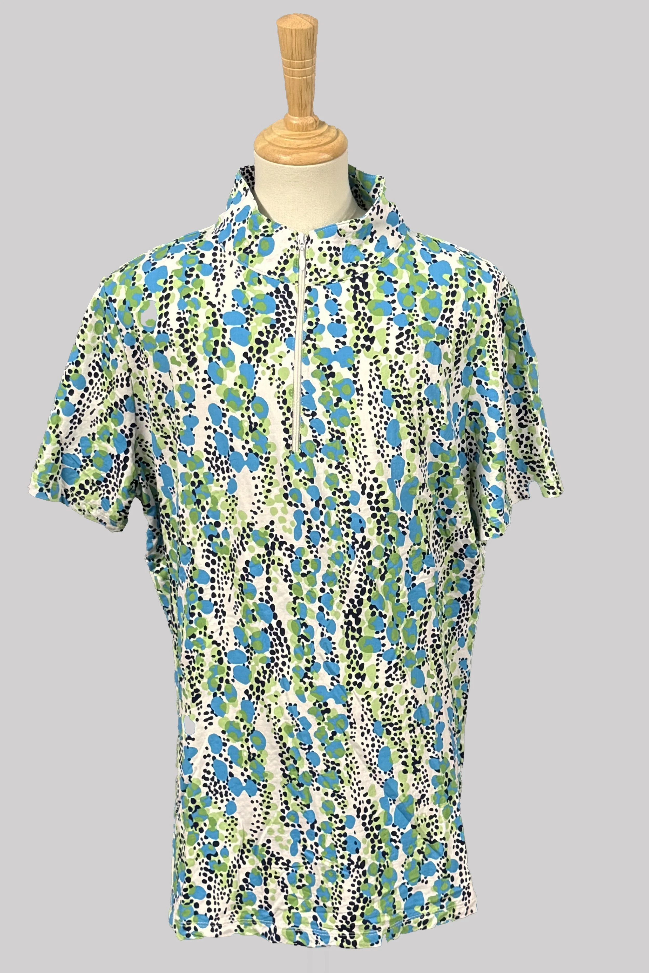 IBKUL Short Sleeve 1/4 Zip Sunshirt In Blue/Lime/Black Print - Large