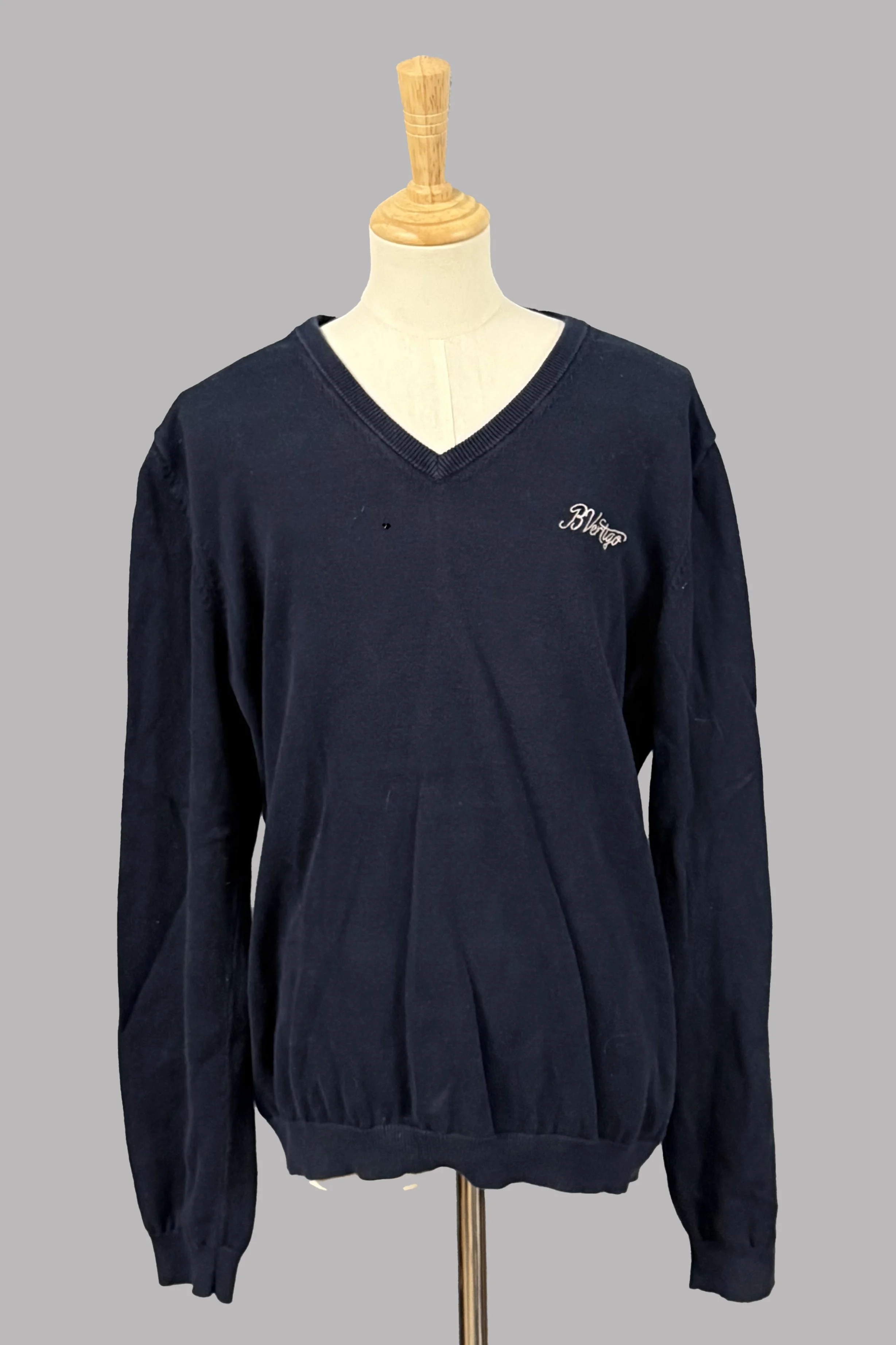 B Vertigo V Neck Cotton Sweater In Navy - US 32 (Medium)