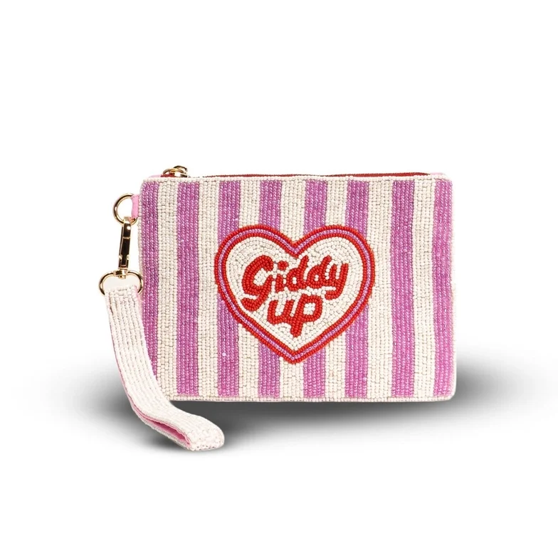 Tucker Tweed Equestrian Giddy Up Heart Medium Beaded Pouch