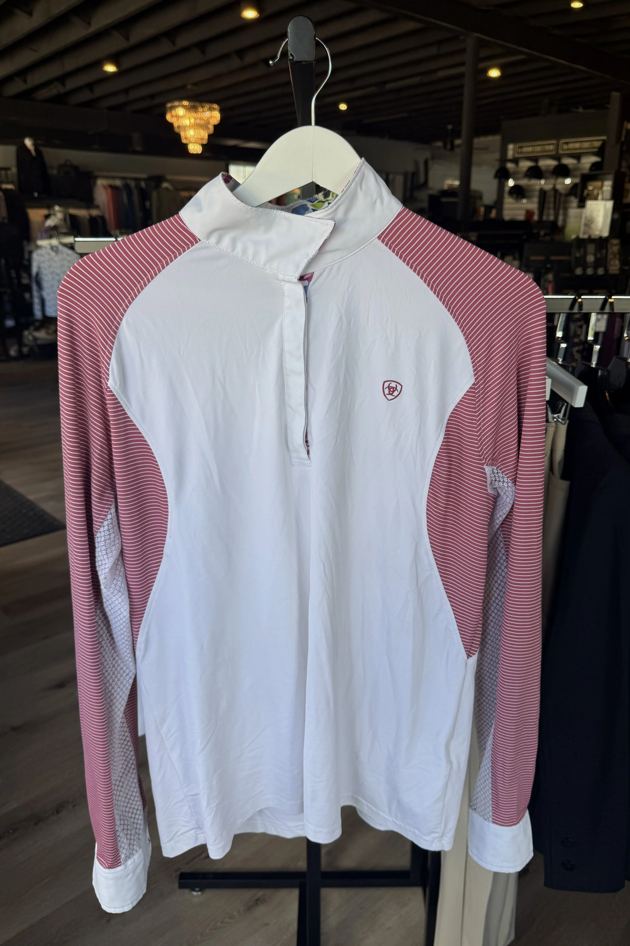 Ariat Pro Series Long Sleeve Show Shirt In White & Pink - XL
