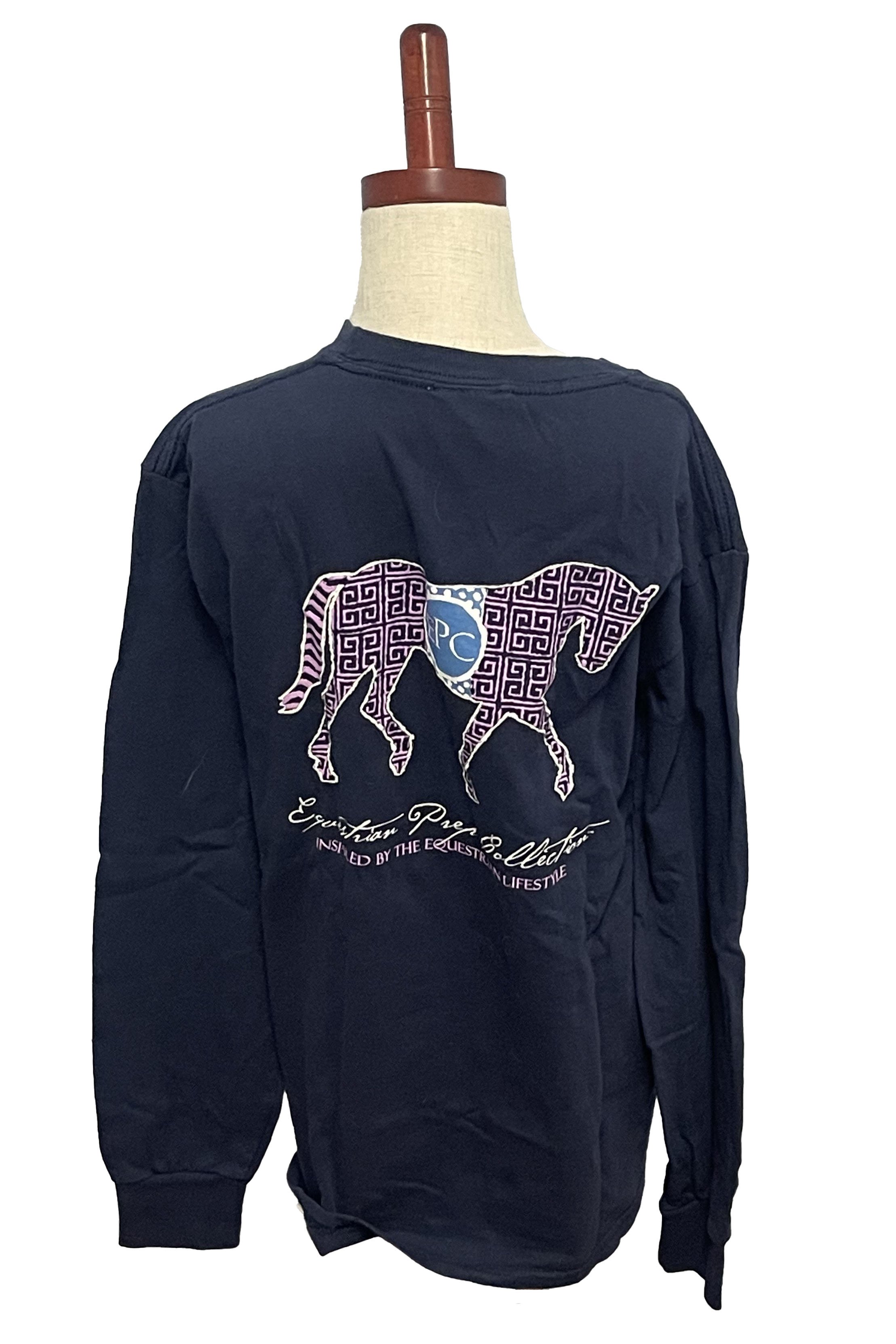 Stirrups Equestrian Prep Long Sleeve Tee In Navy - Kids Large - 2nd Round Equestrian