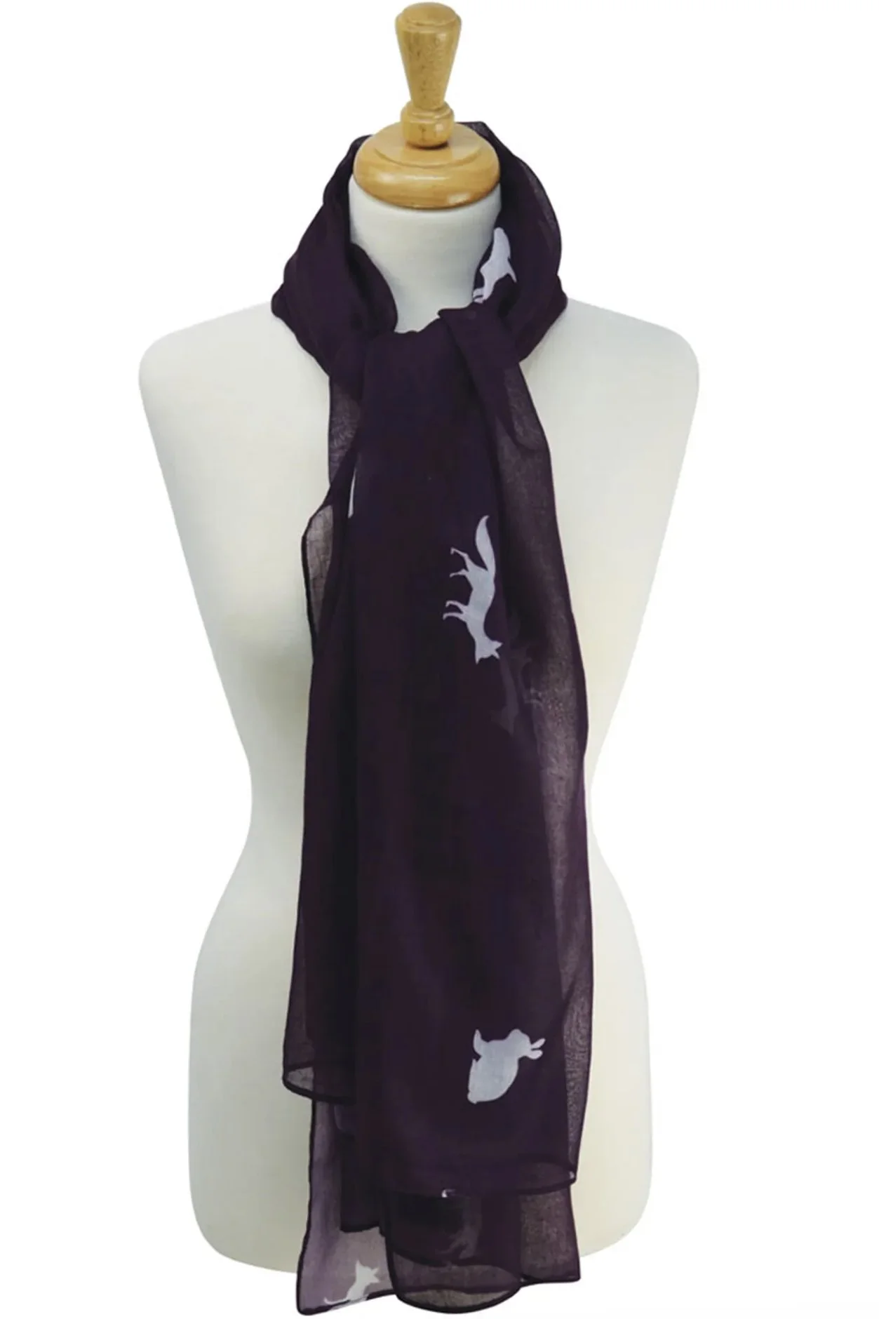 Hy Equestrian Fox & Rabbit Print Scarf In Purple/Gardenia White