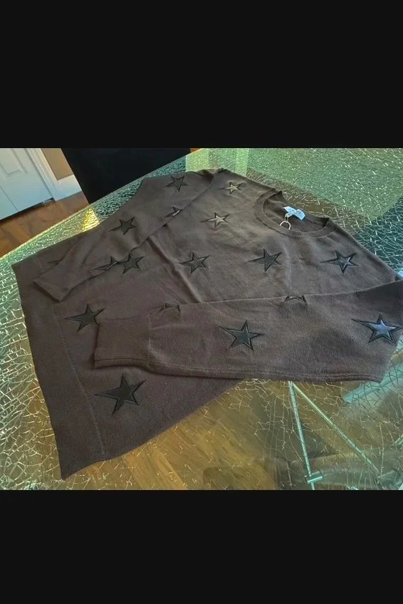 J Society Faux Leather Star Crew Neck Sweater In Chocolate & Black