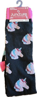 Juncture Fashion Knee High Socks In Navy With Unicorns - 5-9