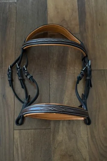 Exion Solf Lined Cutaway Ear Free Mono Crown Piece Fancy Stitched in Oak Brown Size Pony