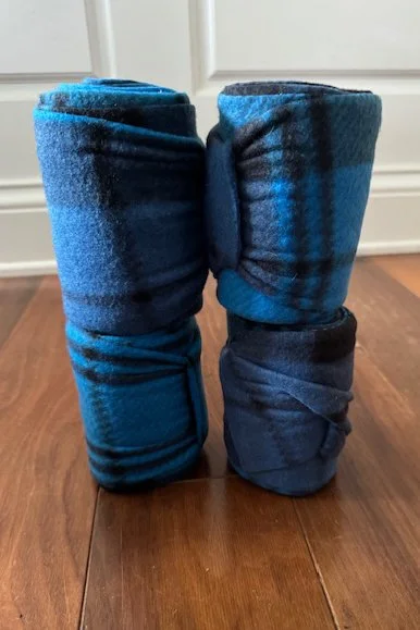 Set Of 4 Fleece Polos In Blue Plaid