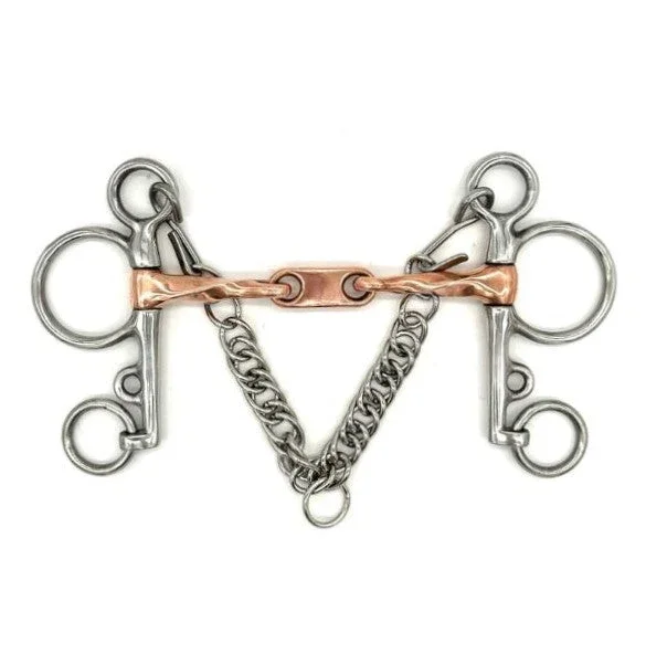 Jake Adams Equestrian Twisted Copper Roller Pelham with Dr. Bristol Link - 135mm