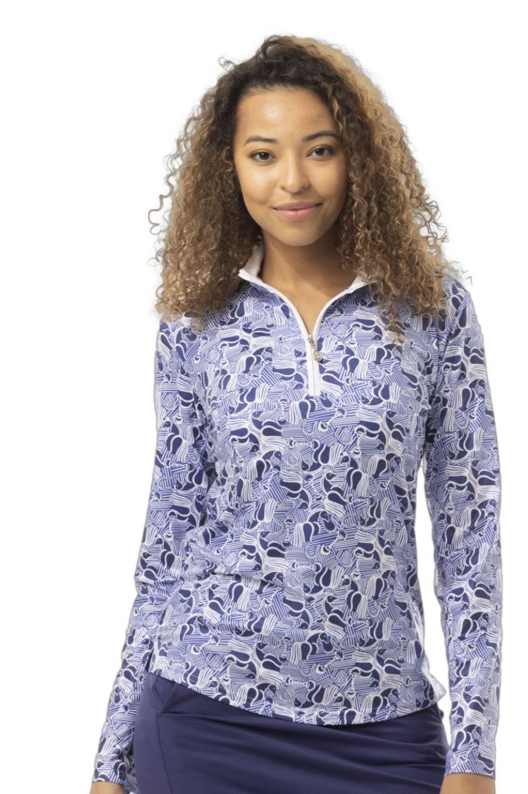 SanSoleil SolCool Horsin' Around Shirt In Navy & White - 2nd Round Equestrian