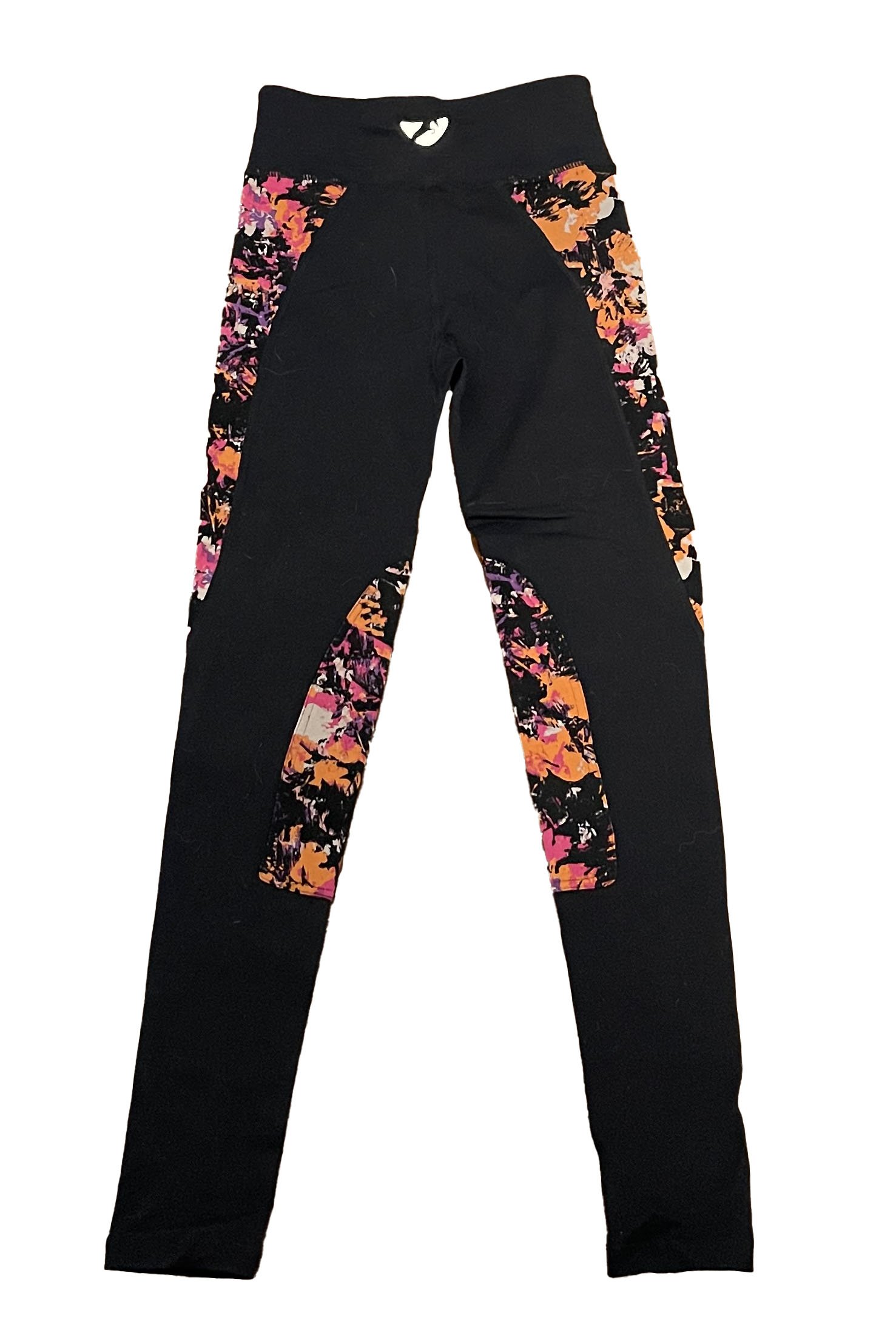 Shires Aubrion Logan Riding Tights In Black W/Flowers - XXS - 2nd Round Equestrian