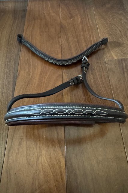 Raised Padded Fancy Stitched Browband & Noiseband In Dark Brown - Cob