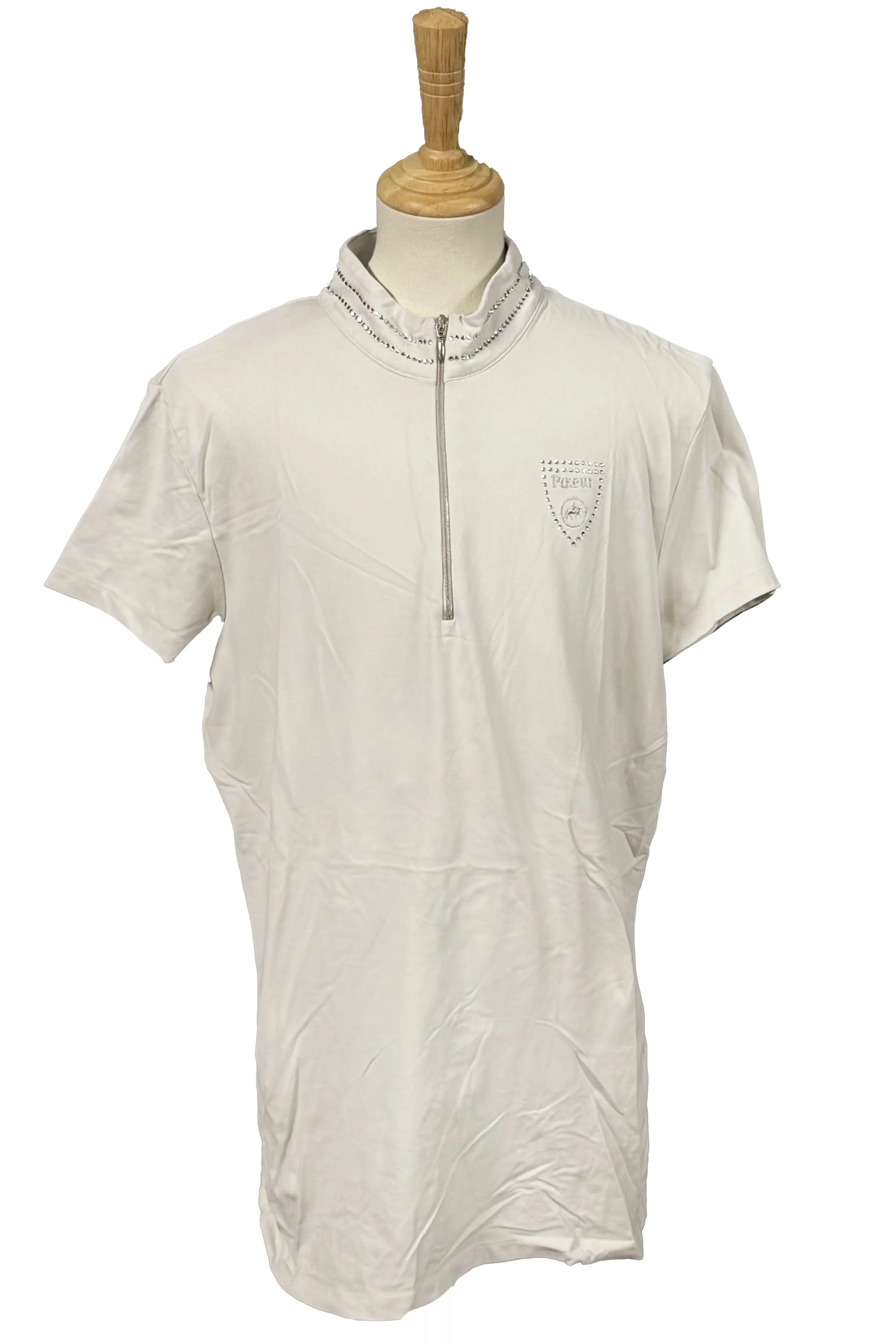 Pikeur Short Sleeve Bling 1/4 Zip Show Shirt In White - 40 (Large)