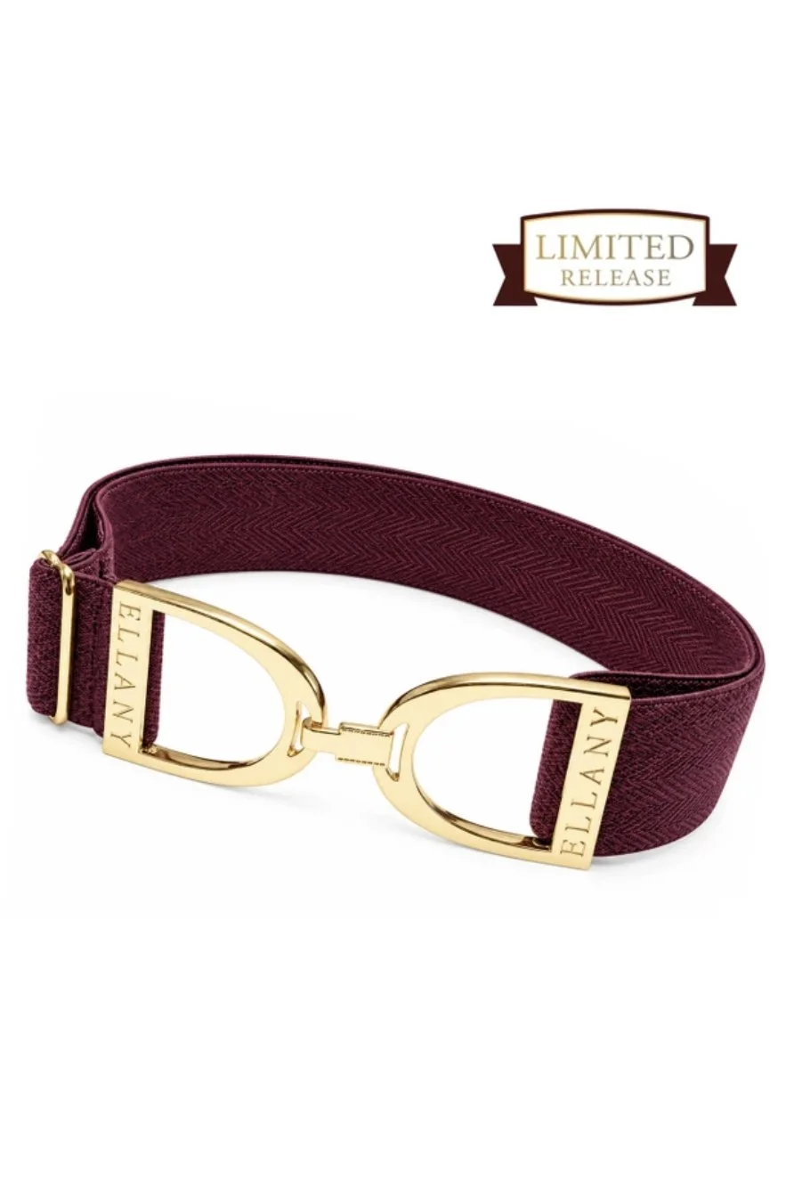 Ellany Stirrup Elastic Belt In Fig Herringbonei LIMITED Collection & Gold 1.5" - Youth - Adult 2XL