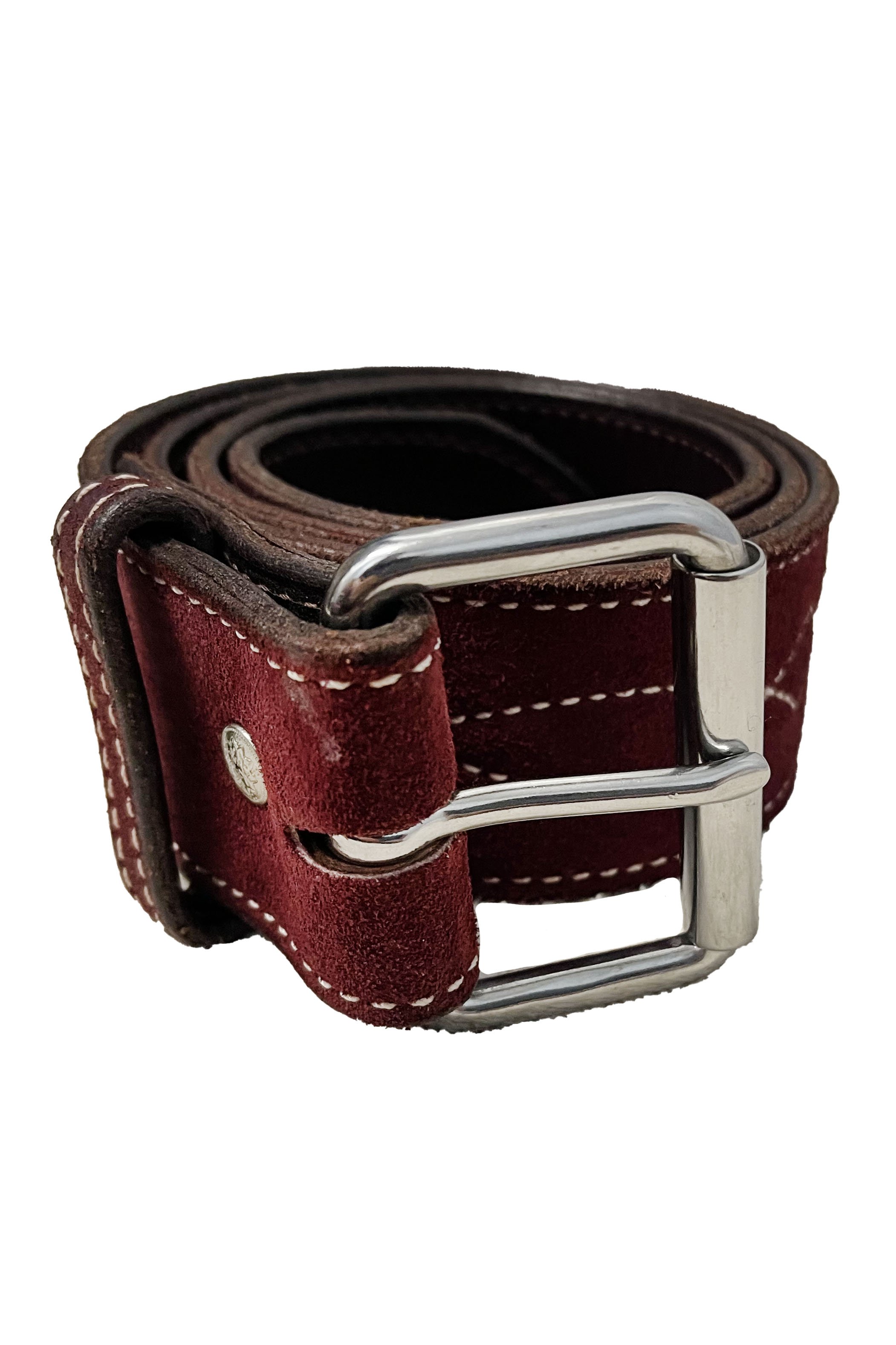 Rebecca Ray 2" Suede Bridle Stitch Belt In Burgundy - Medium - 2nd Round Equestrian