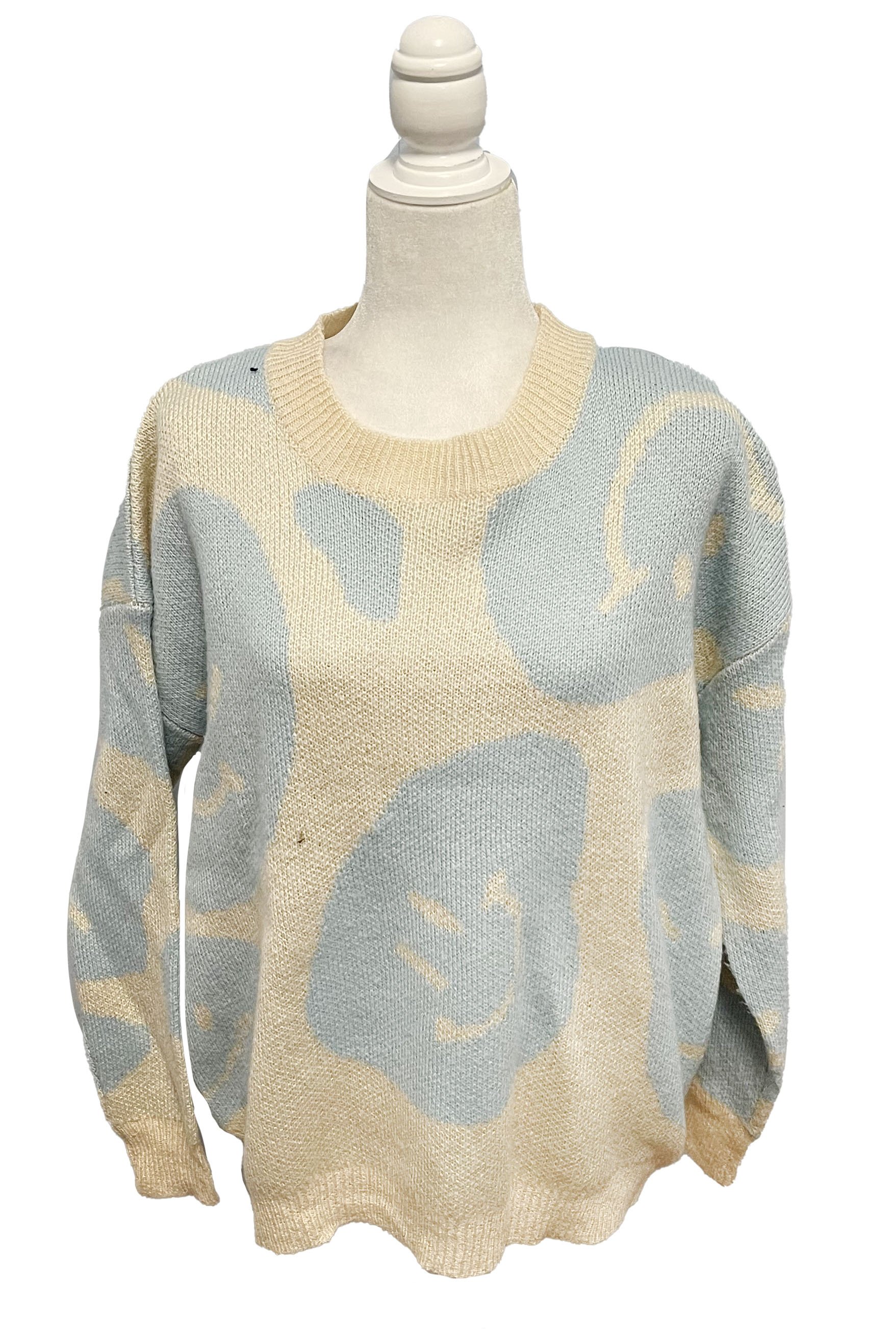 Altard State Smiley Face Sweater In Blue & Cream - XS - 2nd Round Equestrian