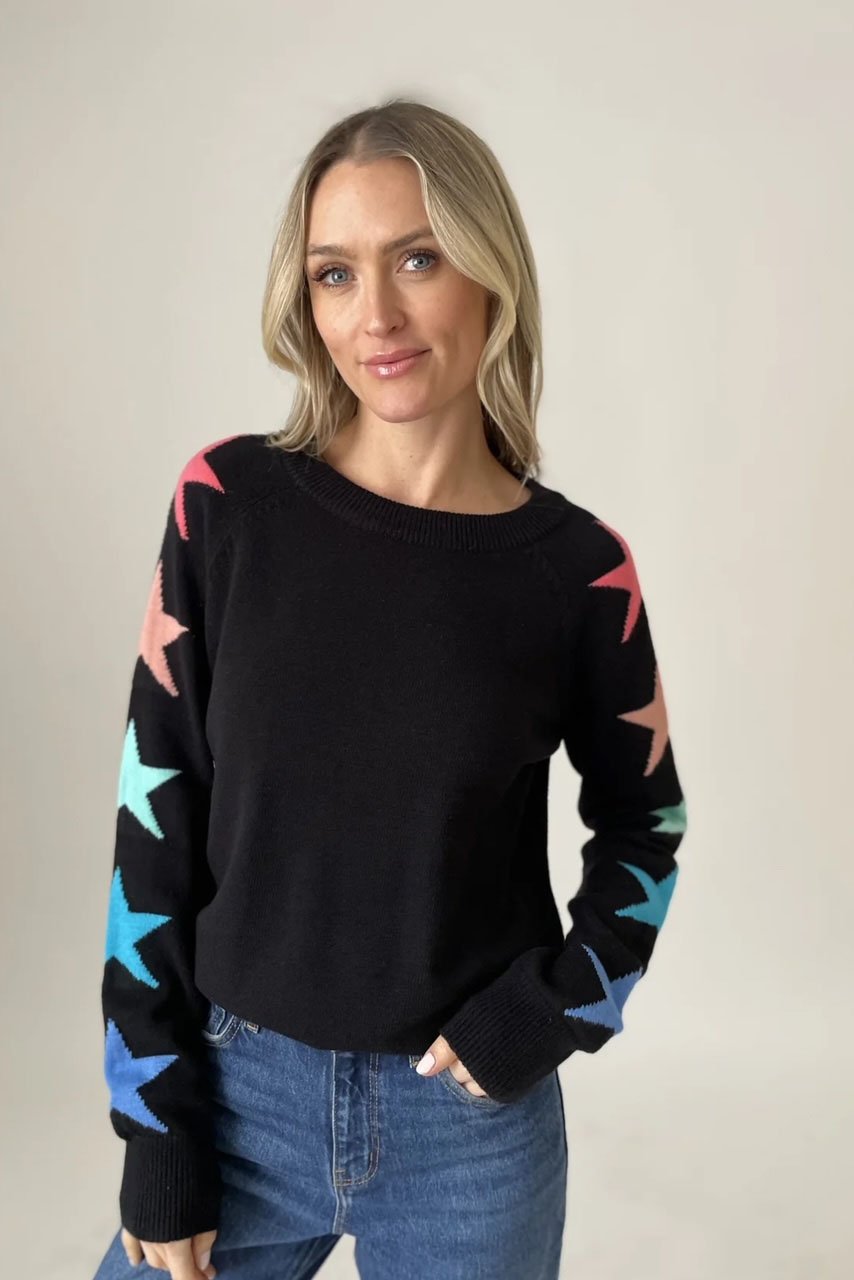 SIX FIFTY Danielle Color Star Crew Neck Sweater In Black - 2nd Round Equestrian