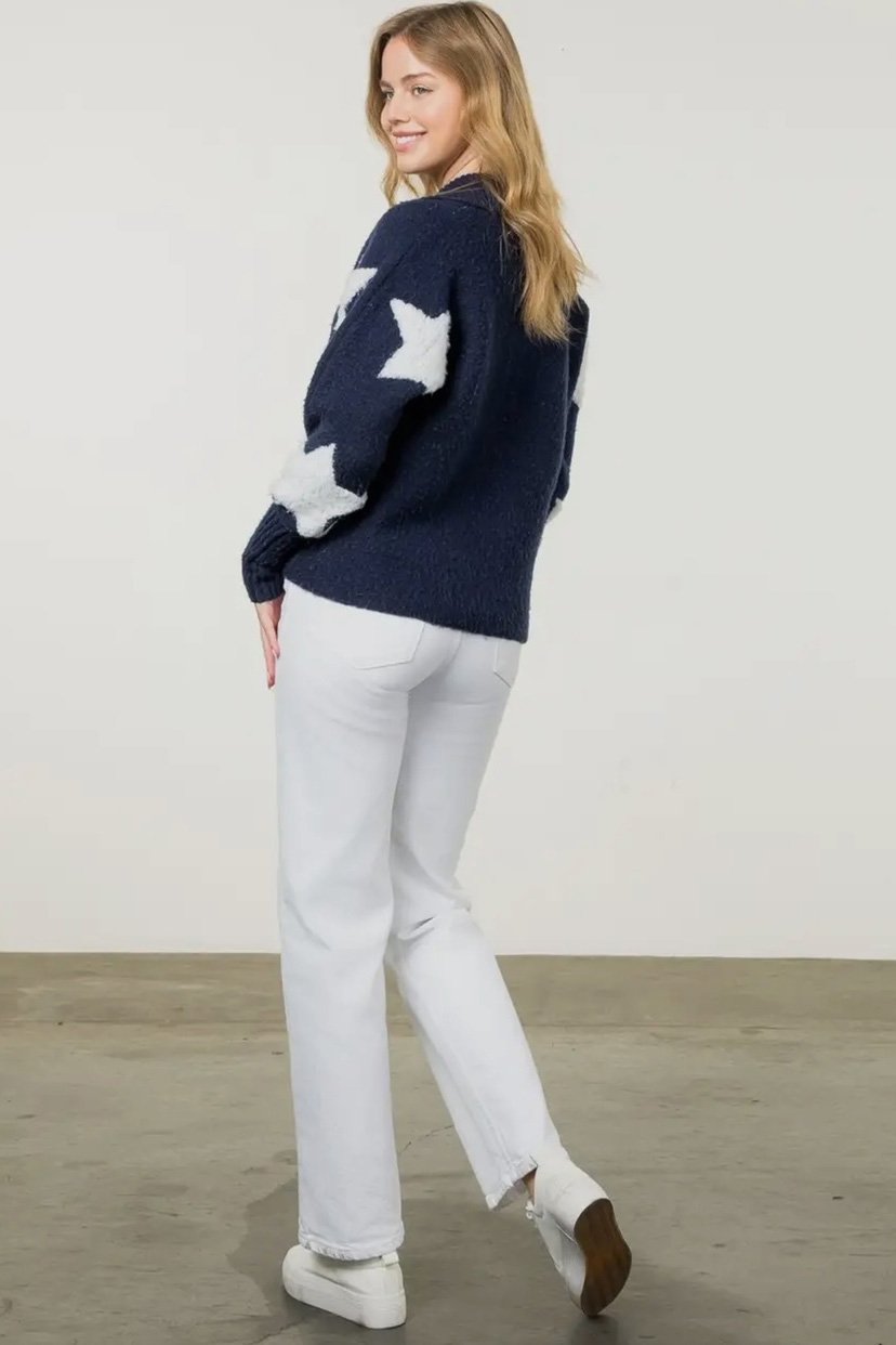 THML Ashley Star Knit Sweater In Navy & White - 2nd Round Equestrian