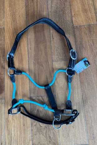 Star Point Horsemanship Rope & Leather Halter In Teal & Black