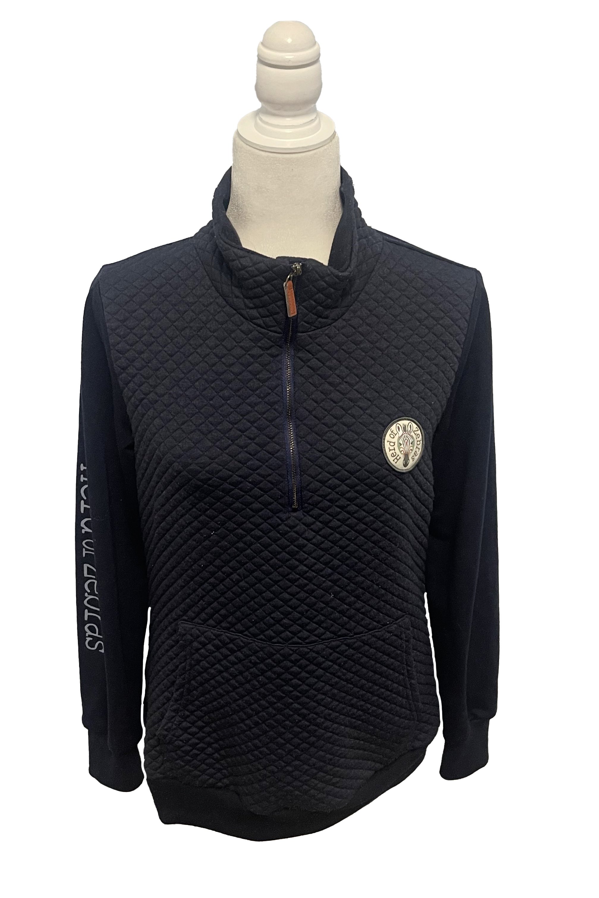 Herd Of Zebras 1/4 Zip Quilted Style Sweater In Navy - Small - 2nd Round Equestrian