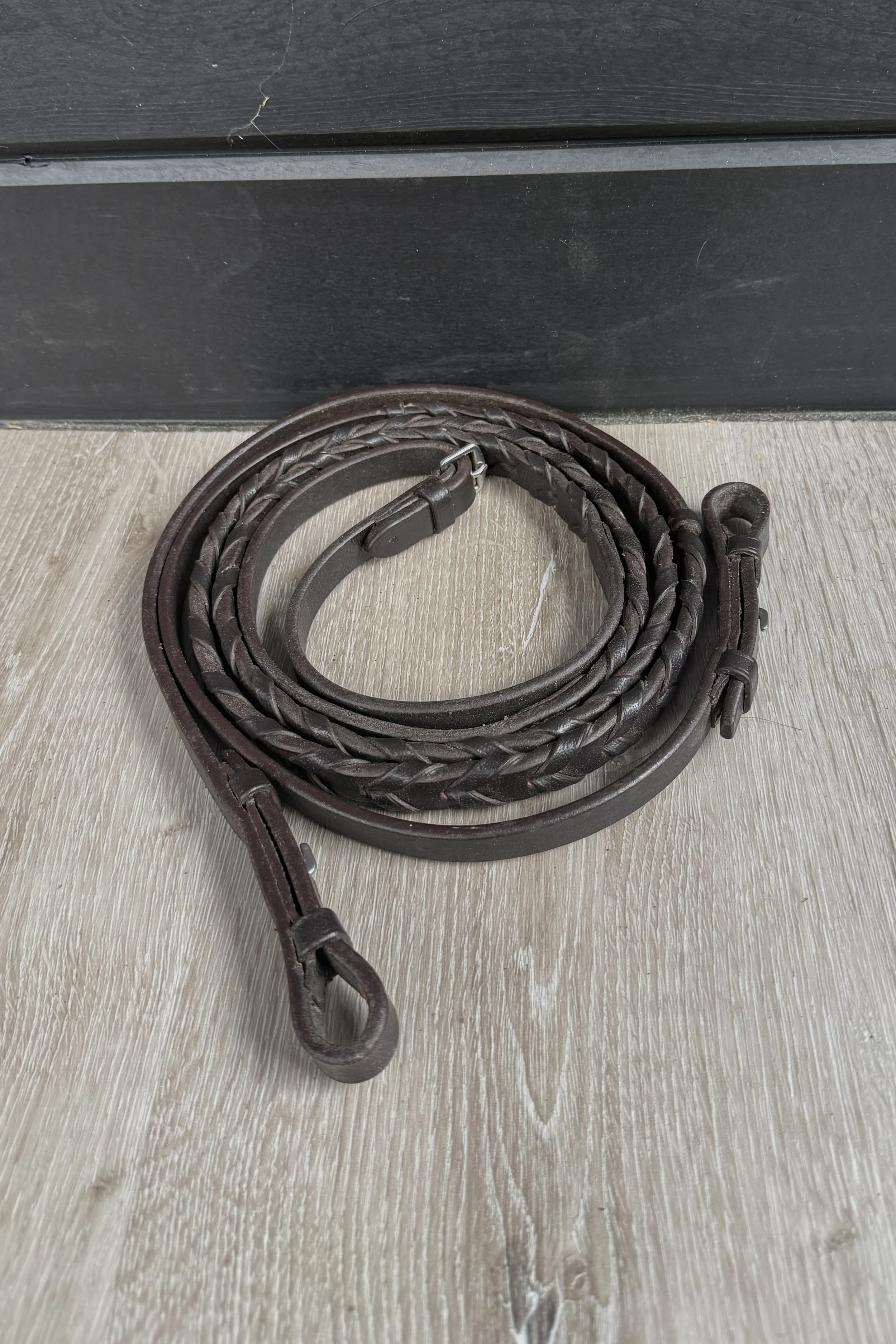 Leather Laced Reins In Dark Brown - Full