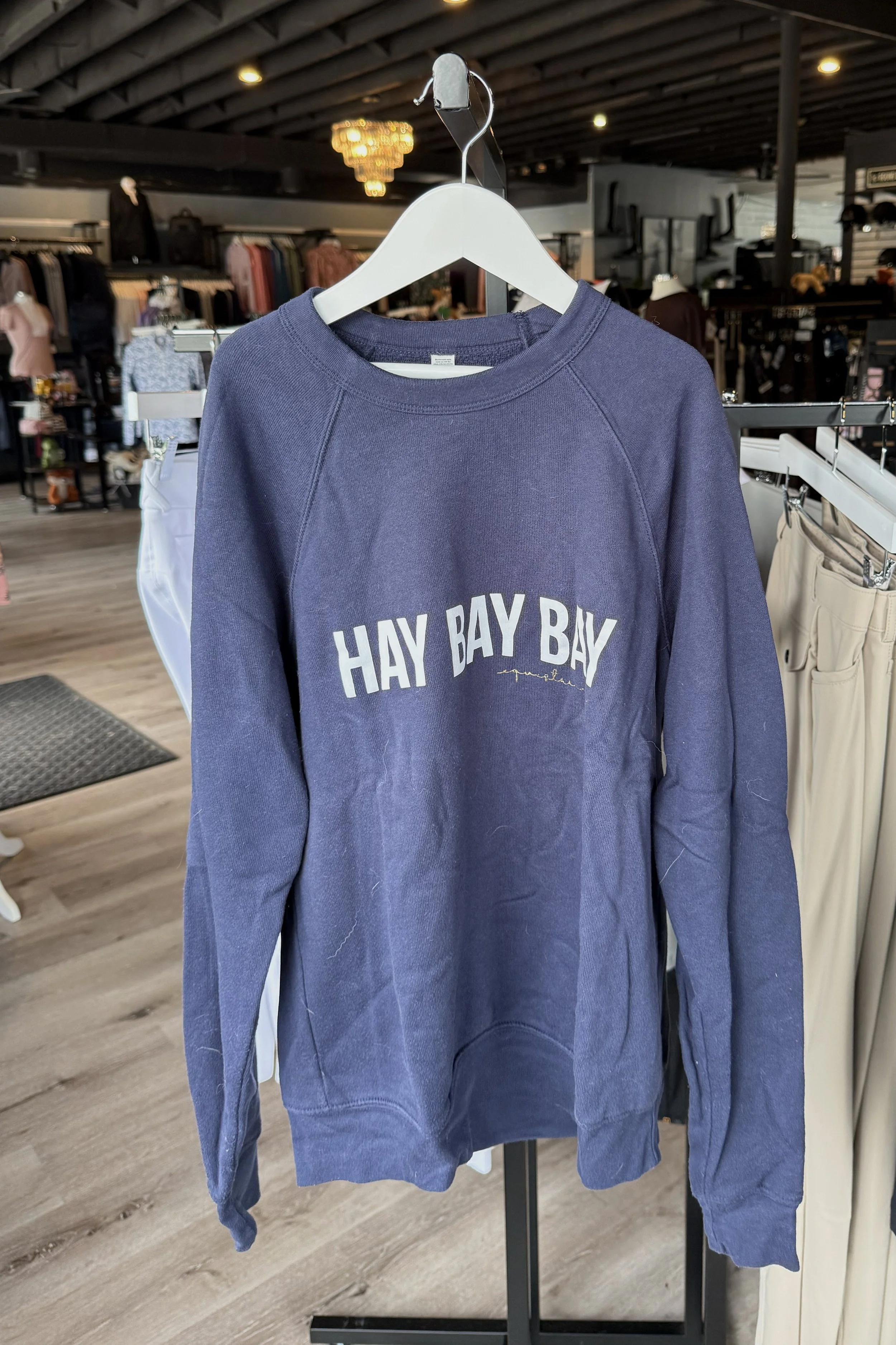 "Hey Bay Bay" Pullover Sweater In Navy - XS
