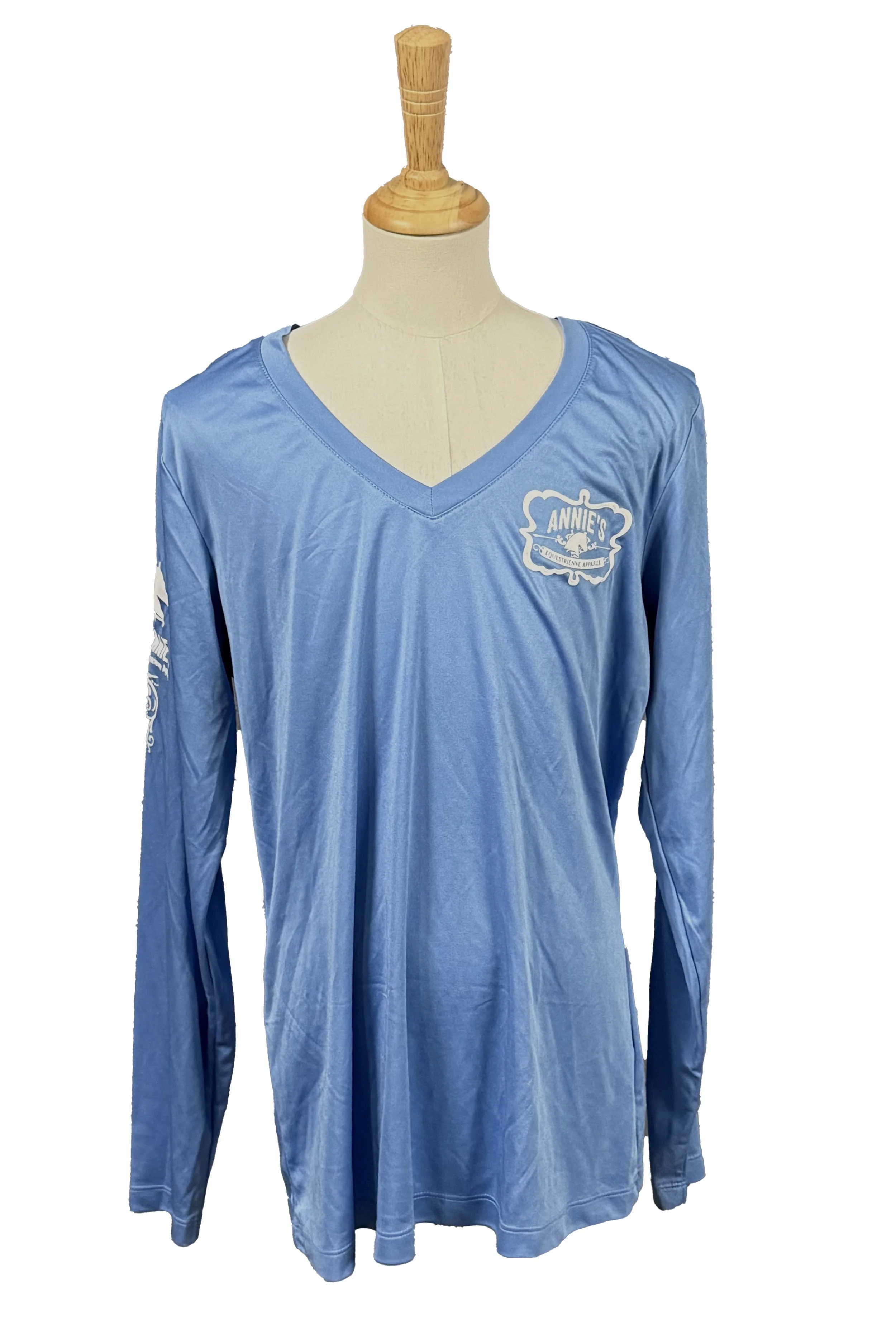 Annie's Equestrian Apparel V Neck Long Sleeve Tech Top In Blue - Large