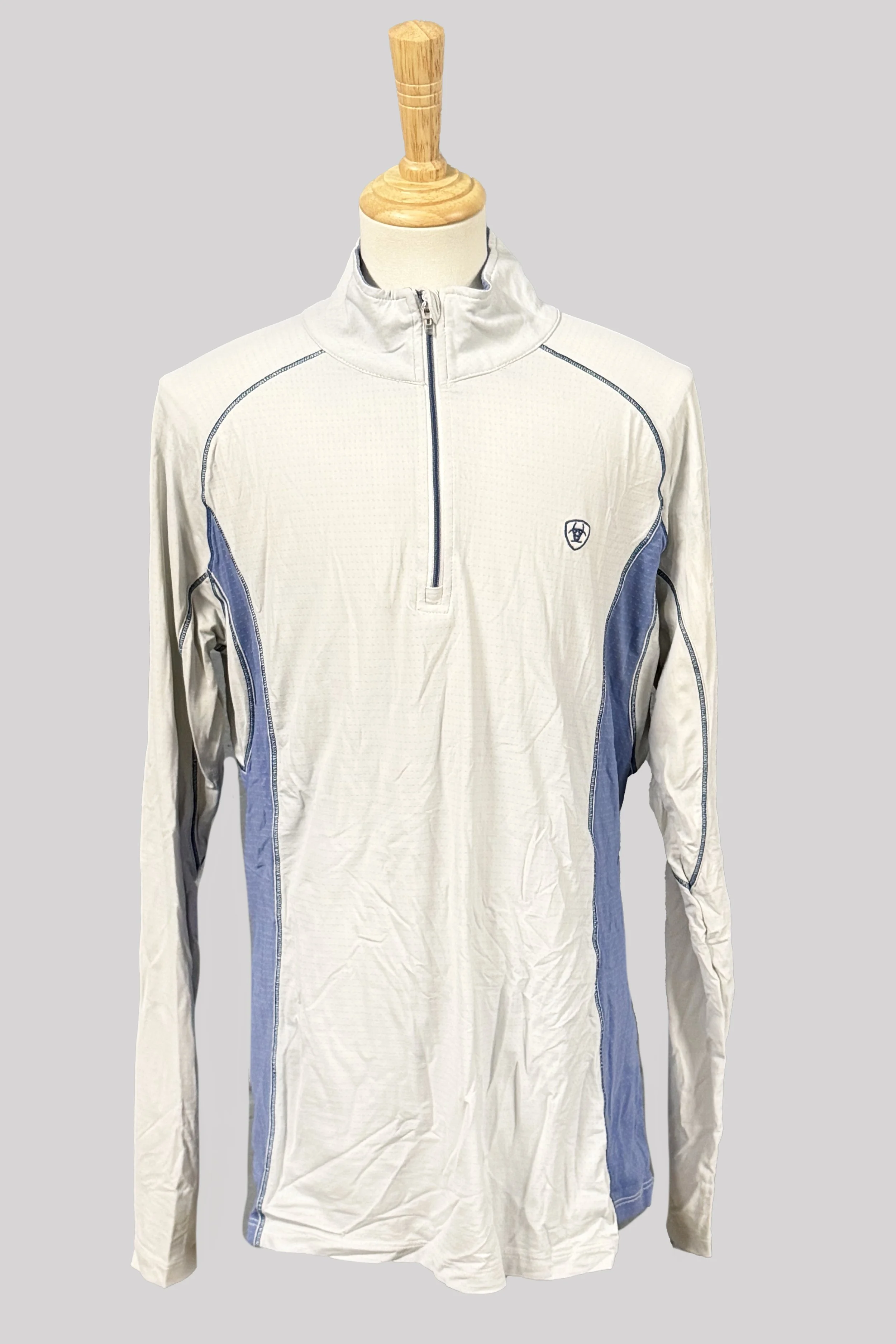 Ariat Tri Factor 1/4 Zip Sunshirt In White & Blue - Large