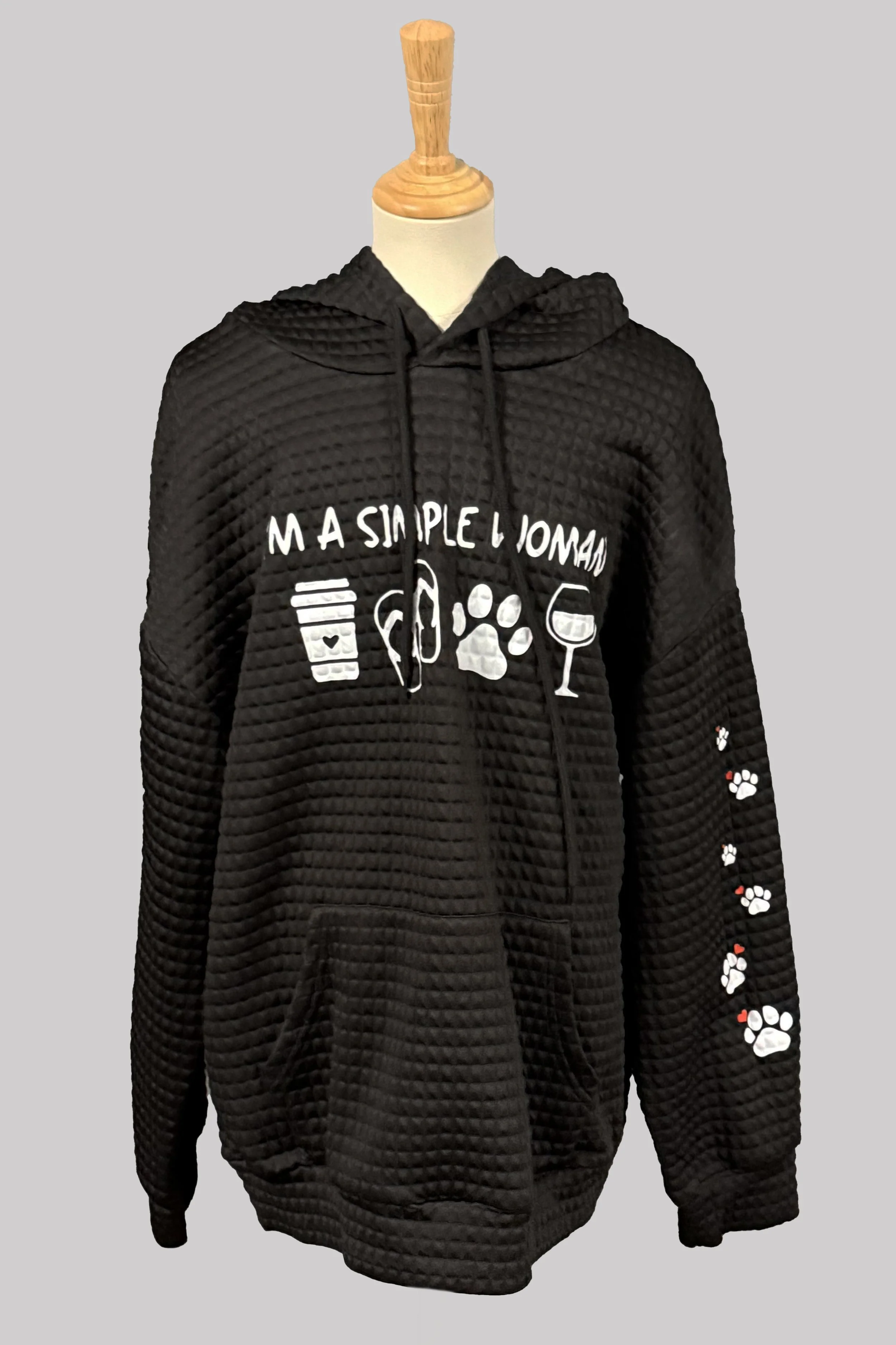 Waffle Hoodie "I'M A Simple Woman" In Black - Medium