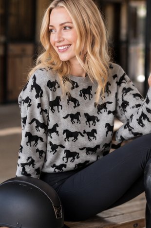 J Society Horse Crew Neck Sweater In Heather Grey