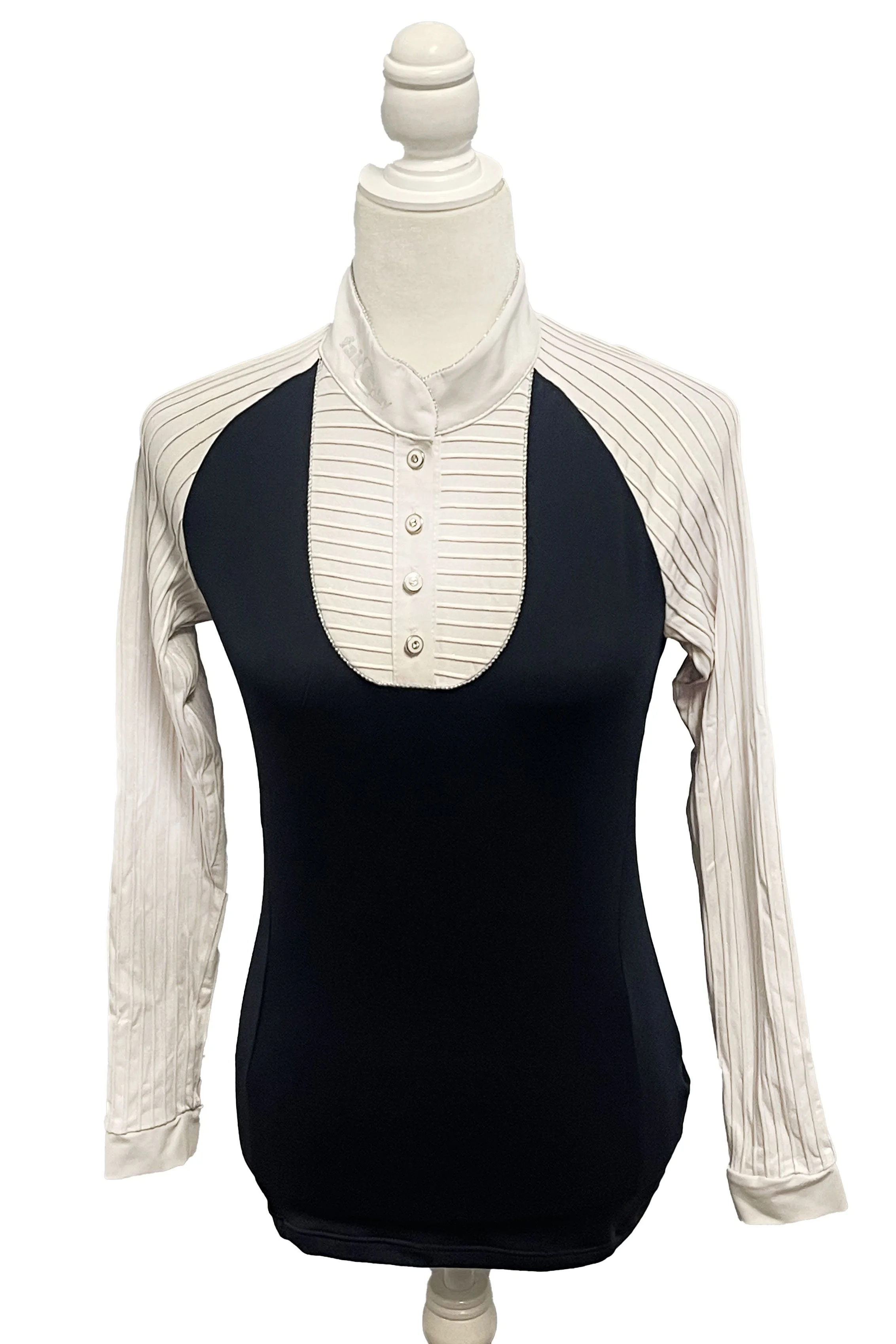 Fair Play Justine Airy Long Sleeve Competition Shirt In White & Navy - XS - 2nd Round Equestrian