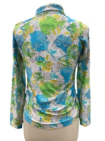 IBKUL Adjustable Length Long Sleeve Polo In Paddy Print - Size Small - 2nd Round Equestrian