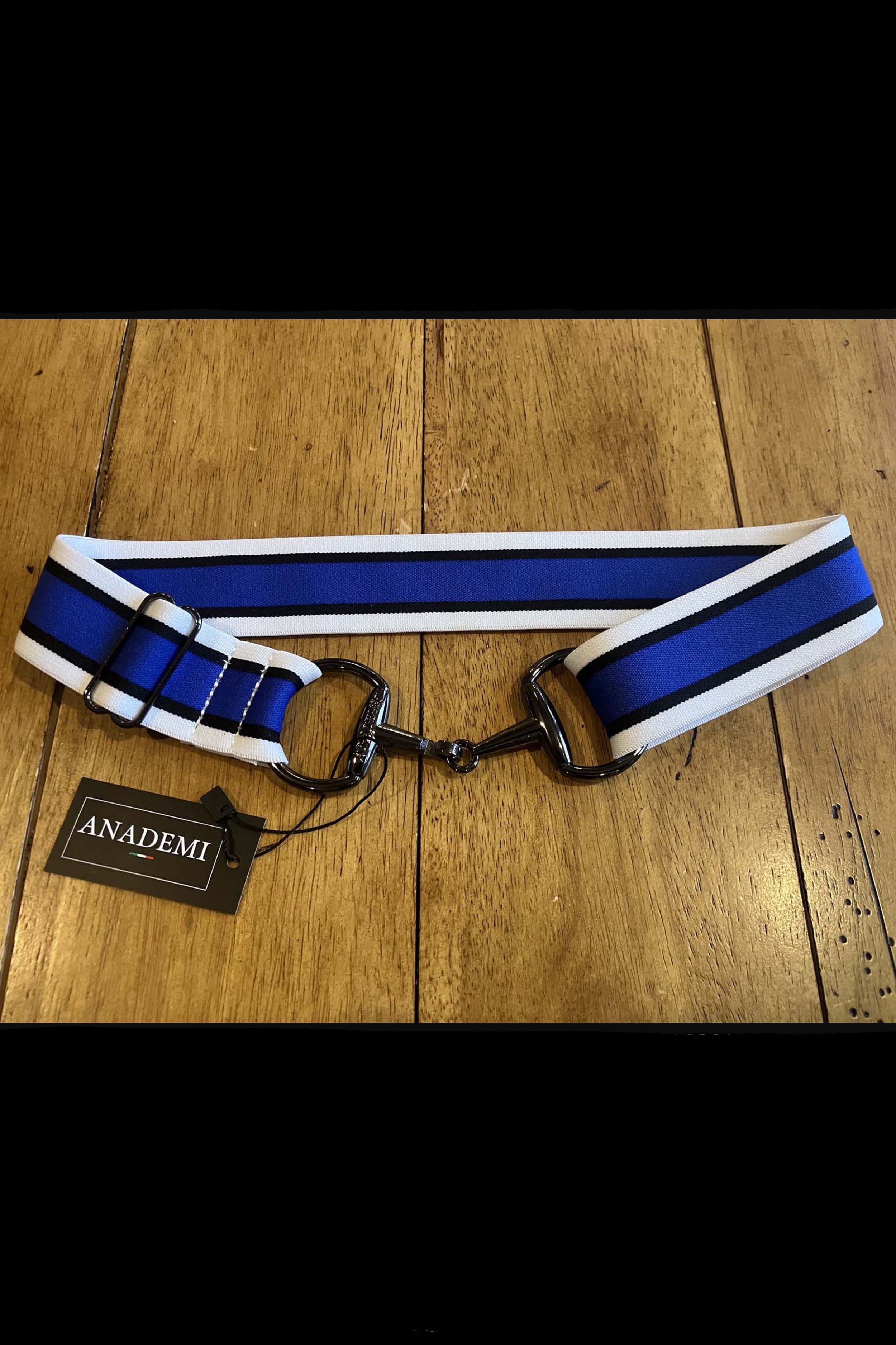 Anademi Adjustable Stretch Bit Belt In Royal W/Black & White Stripe