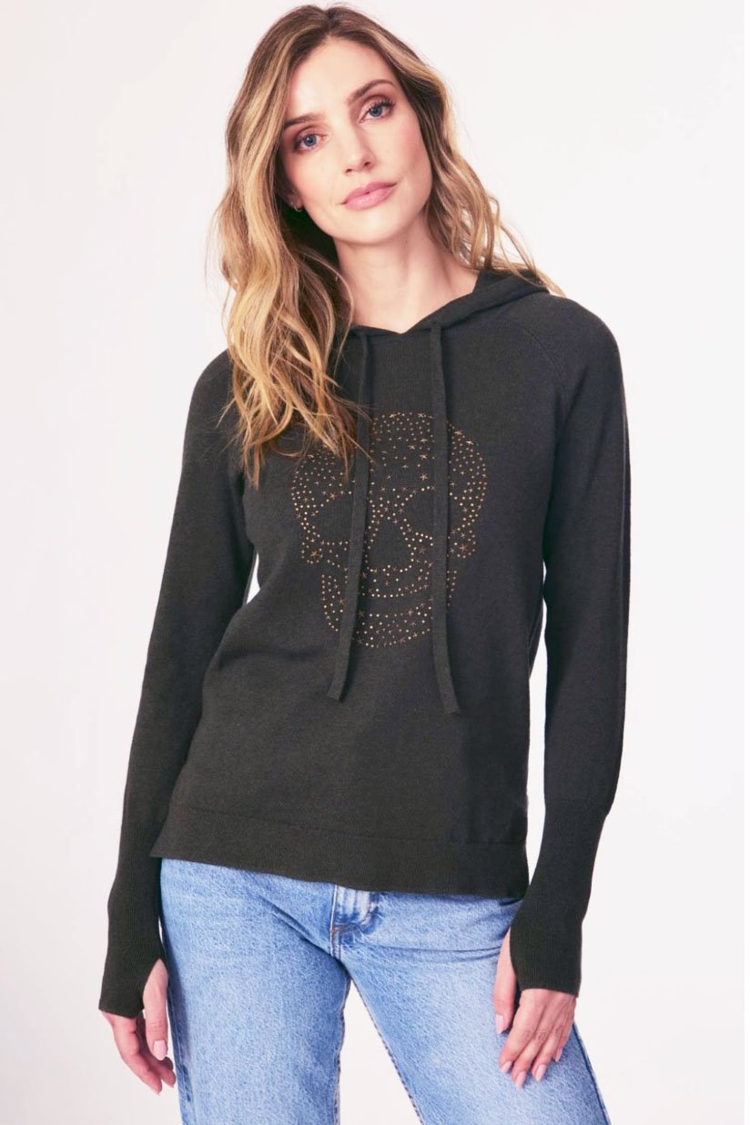 J Society Stud Accent Skull Hoodie Sweater In Smoke - 2nd Round Equestrian