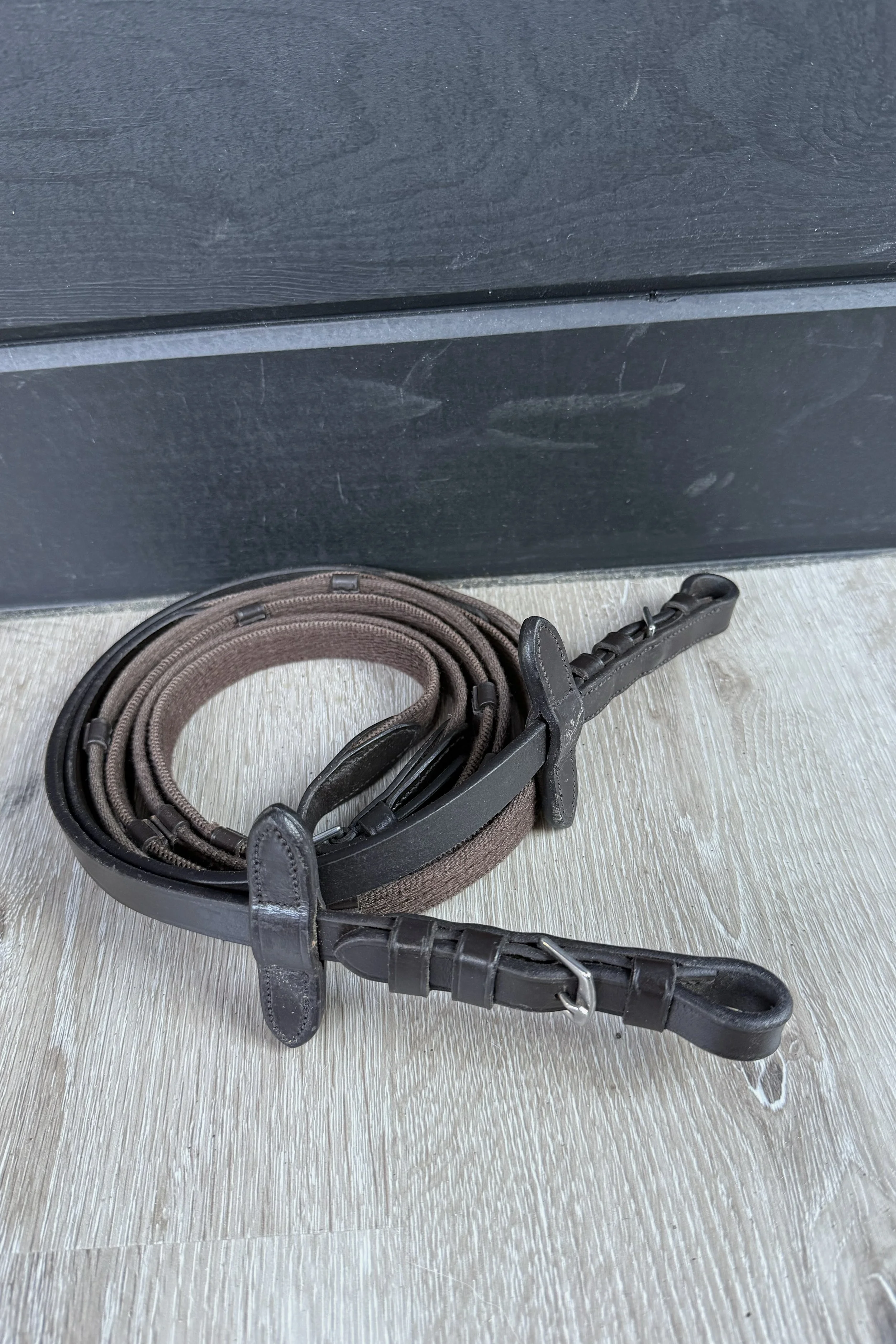 Premier Cotton Web Reins with Leather Hand Stops in Brown - Full