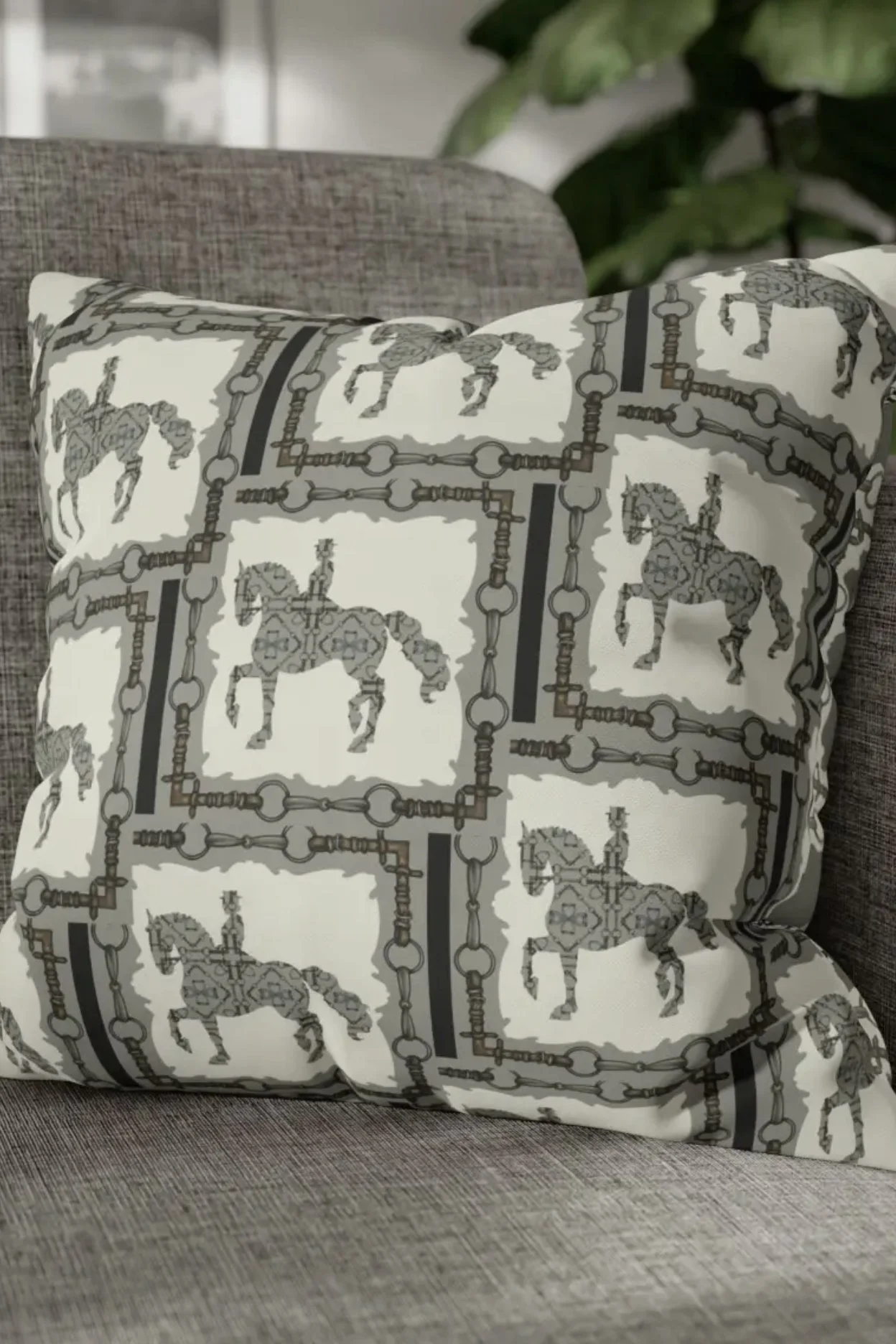 Designs Equine Gray Print Double Sided Dressage Pillow - 18 X 18