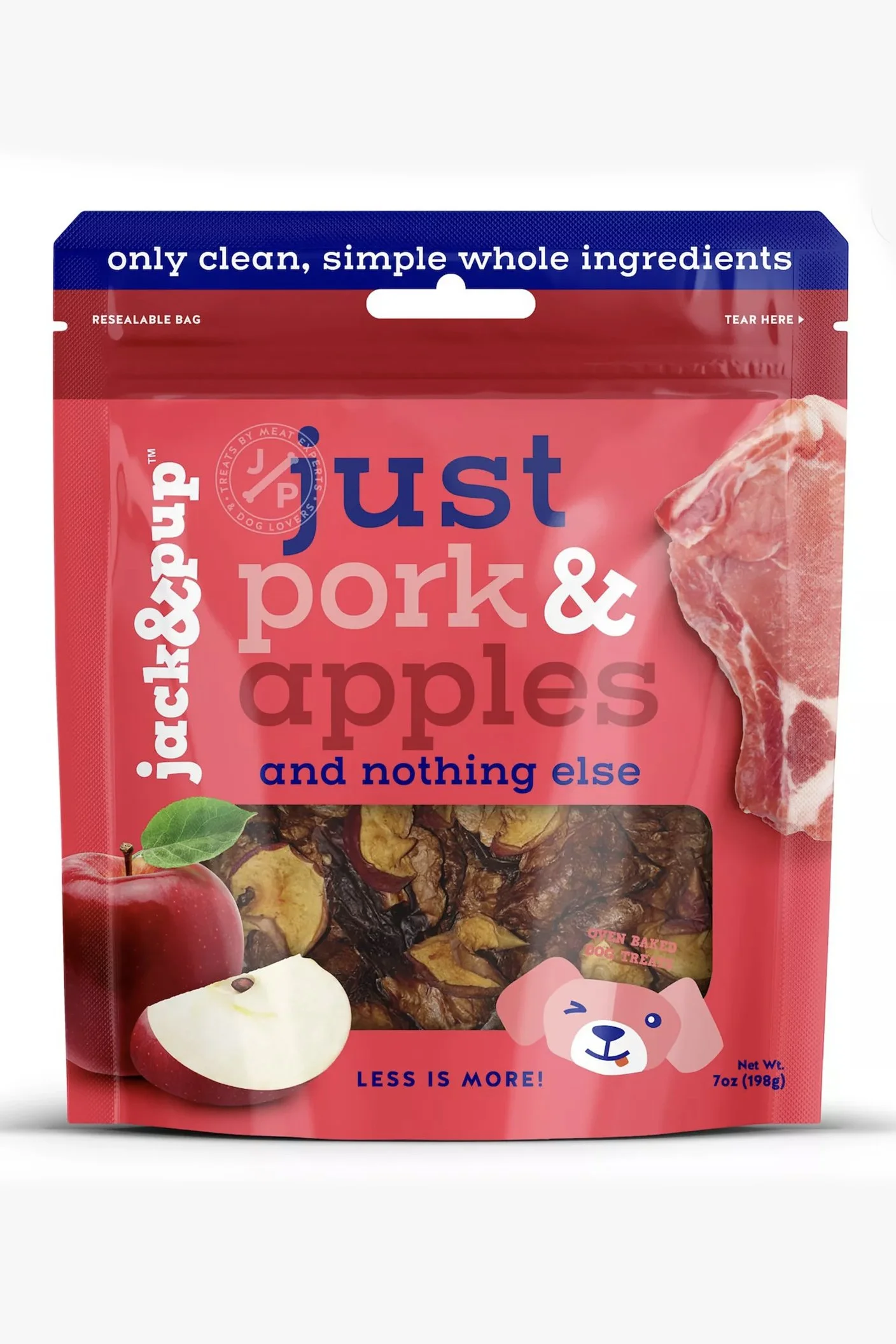 Jack & Pup Natural Dog Chew Treats 7-oz bag - Just Pork & Apples
