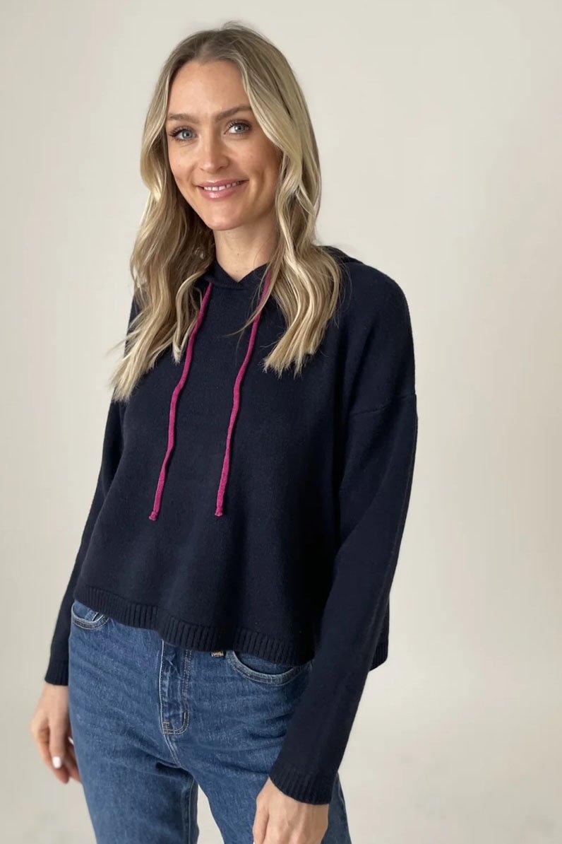 SIX FIFTY Good Mood Smiley Hoodie In Navy & Hot Pink - 2nd Round Equestrian