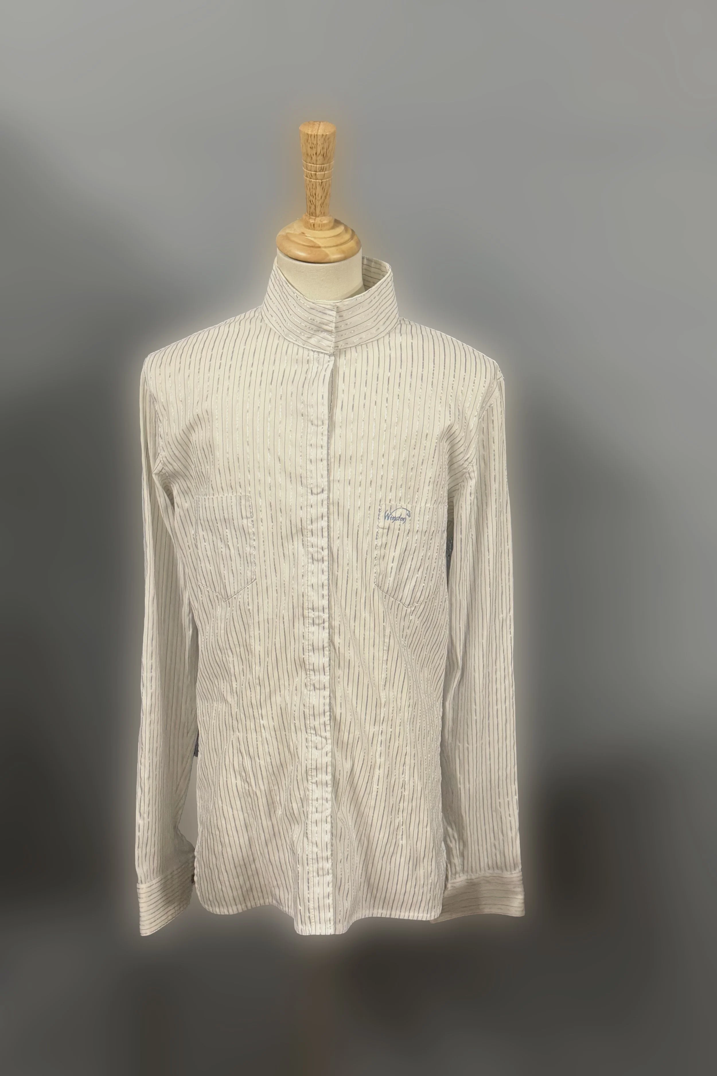 Winston Equestrian Button Shirt In White & Blue Stripes - 38 Tall