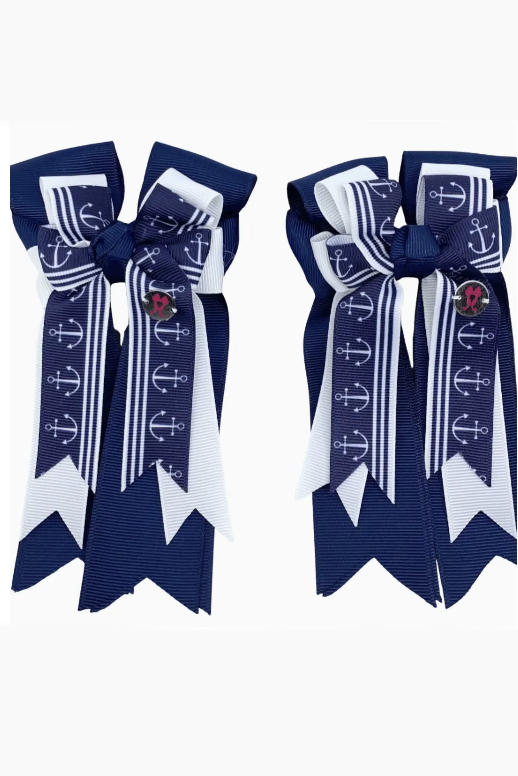 PonyTail Bows - Navy White Pinstripe Anchors