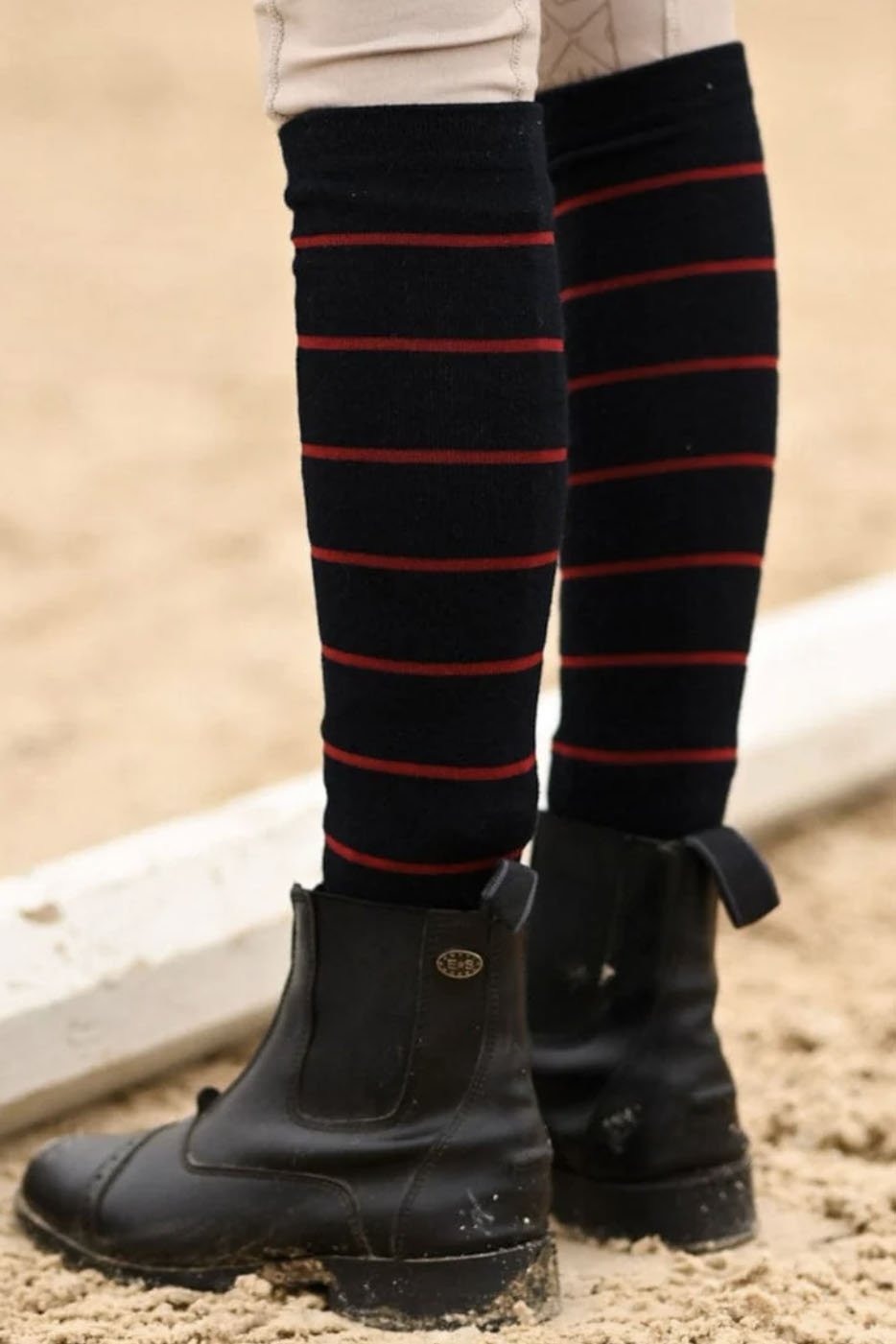 Dreamers & Schemers Simple Stripe Knit Socks In Navy w/ Burgundy - 2nd Round Equestrian