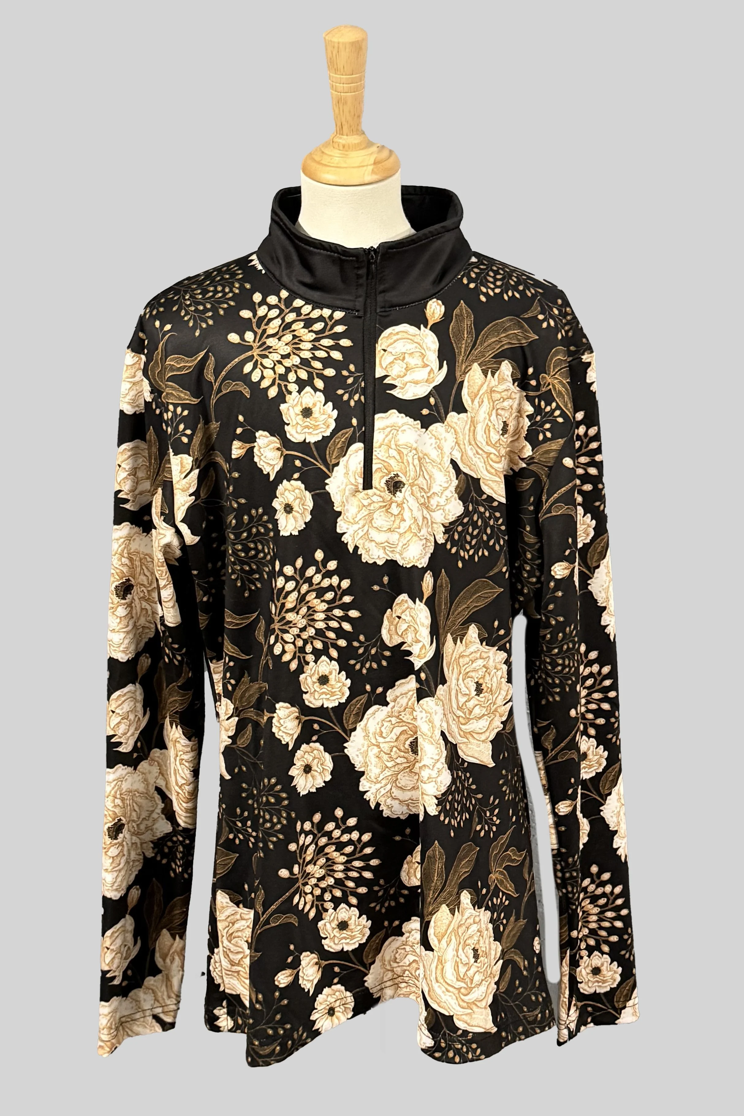 Long Sleeve 1/4 Zip Baselayer In Black Flower Print - XL
