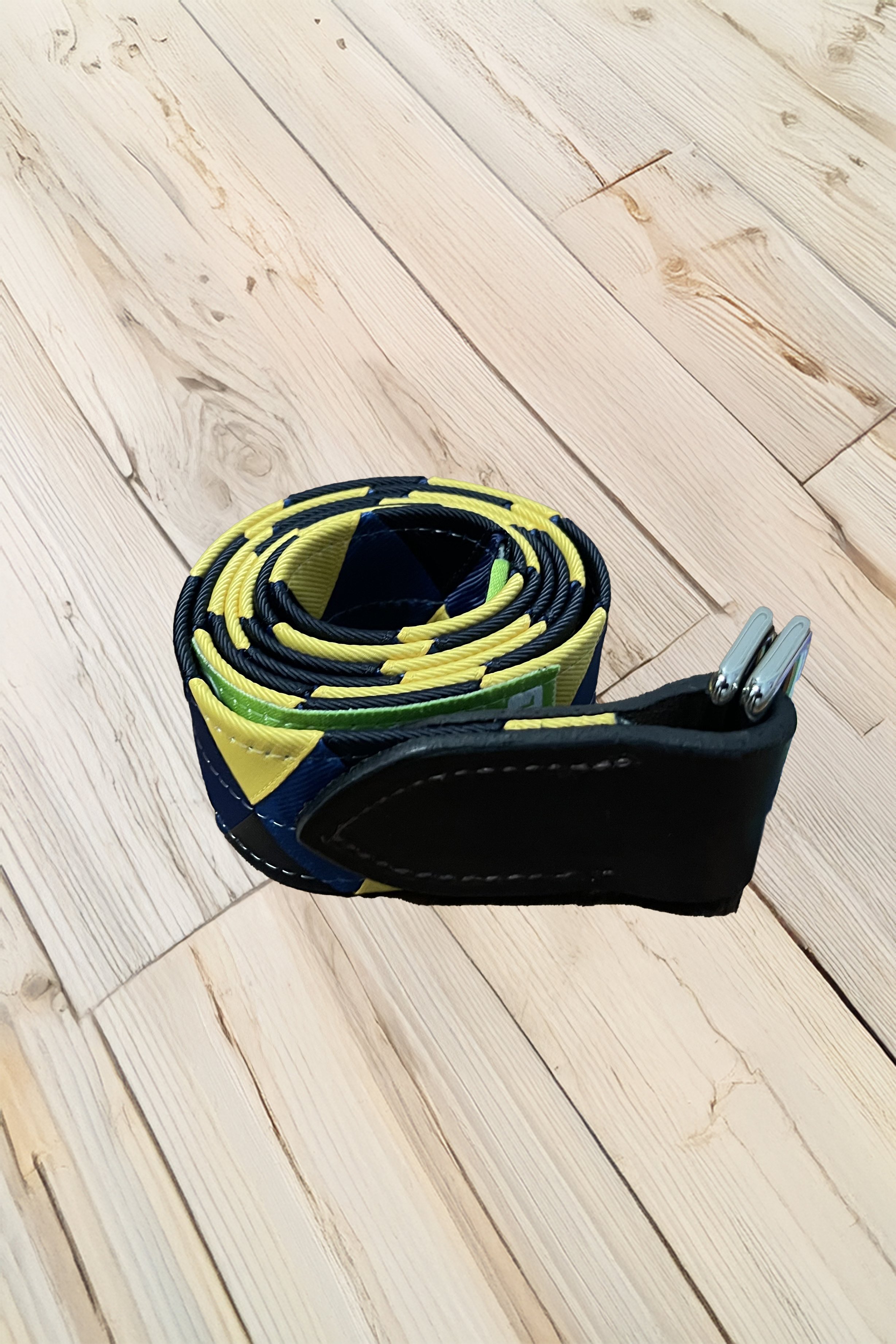 Boy-O-Boy Double Square Loop Belt In Navy & Yellow - Large