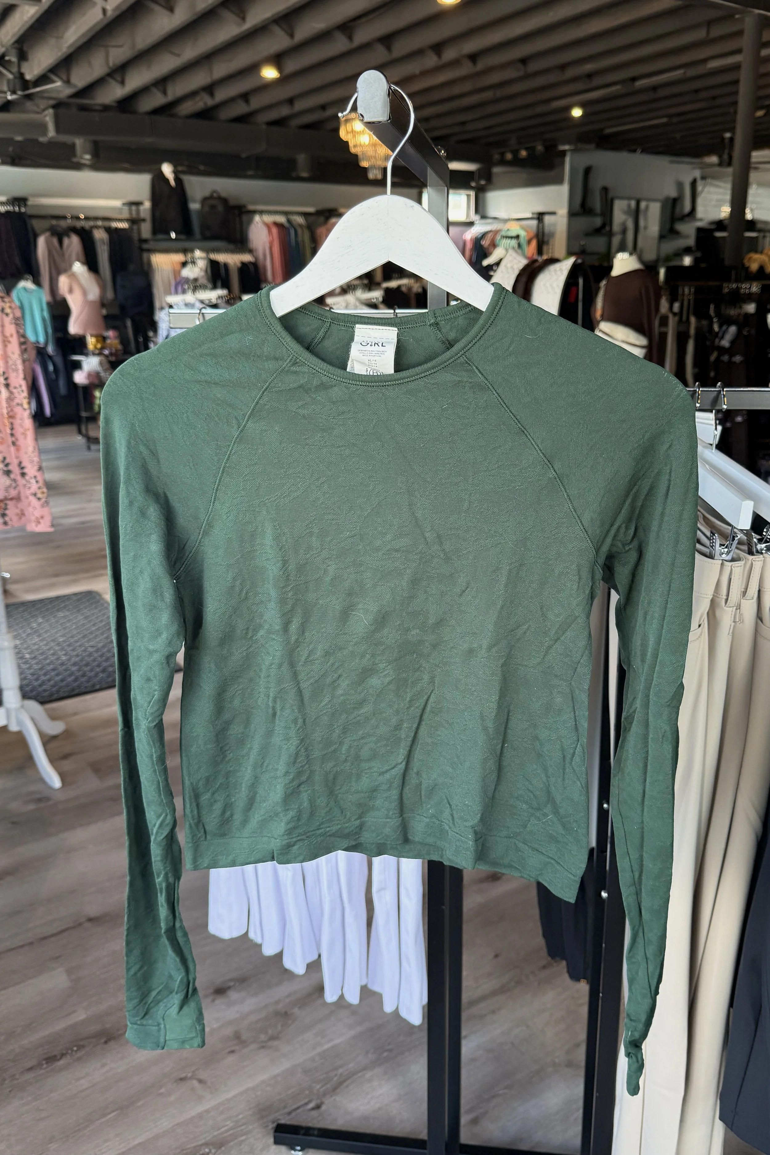 Athleta Girl Long Sleeve Sunshirt In Forest Green - Kids XL