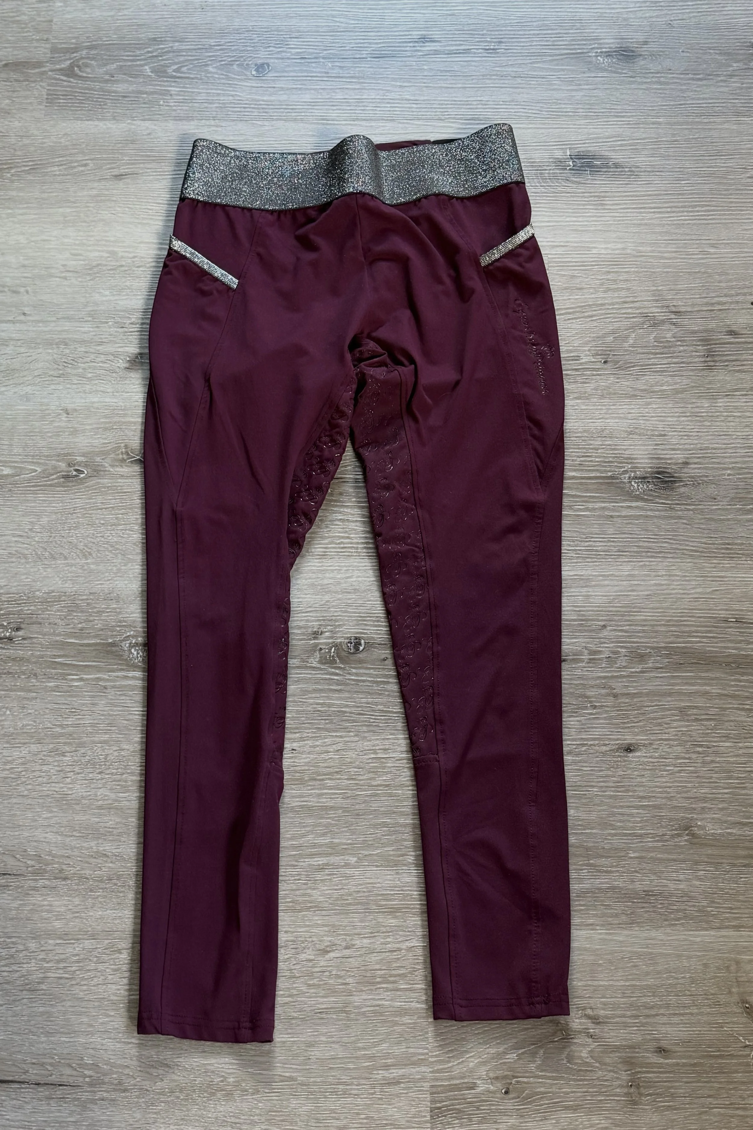 Equestrian Princess Full Grip Tights In Wine With Bling Accents - IT-44