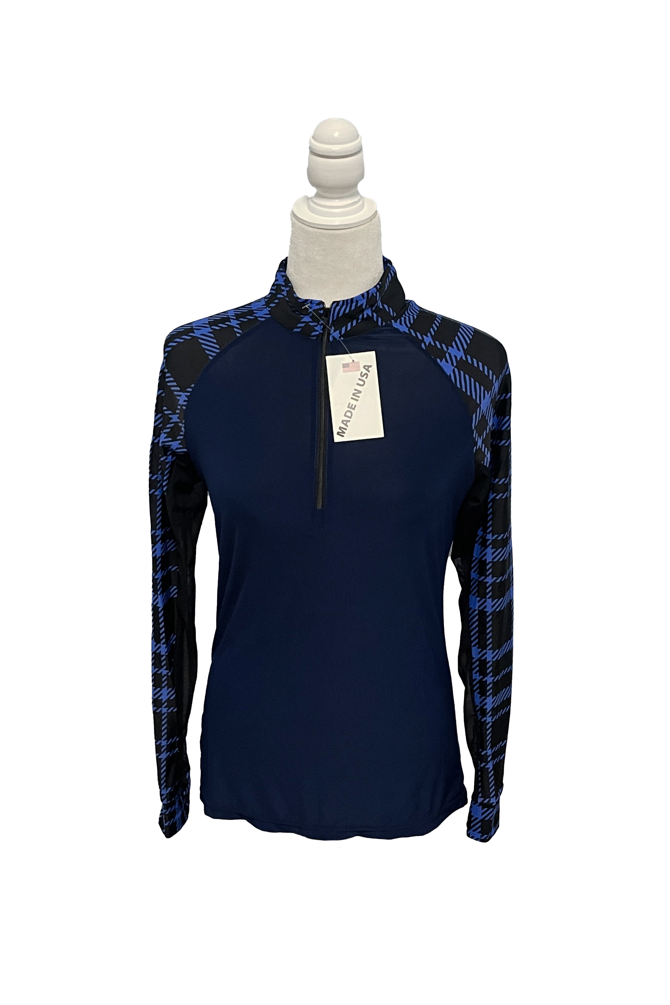 Its A Haggerty Long Sleeve Sunshirt In Navy With Plaid - Medium