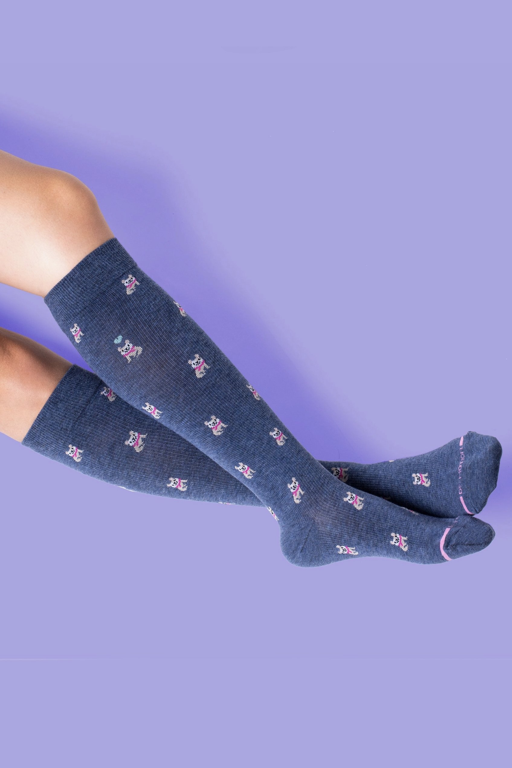 Dr Motion French Bulldog Knee-High Compression Socks In Denim