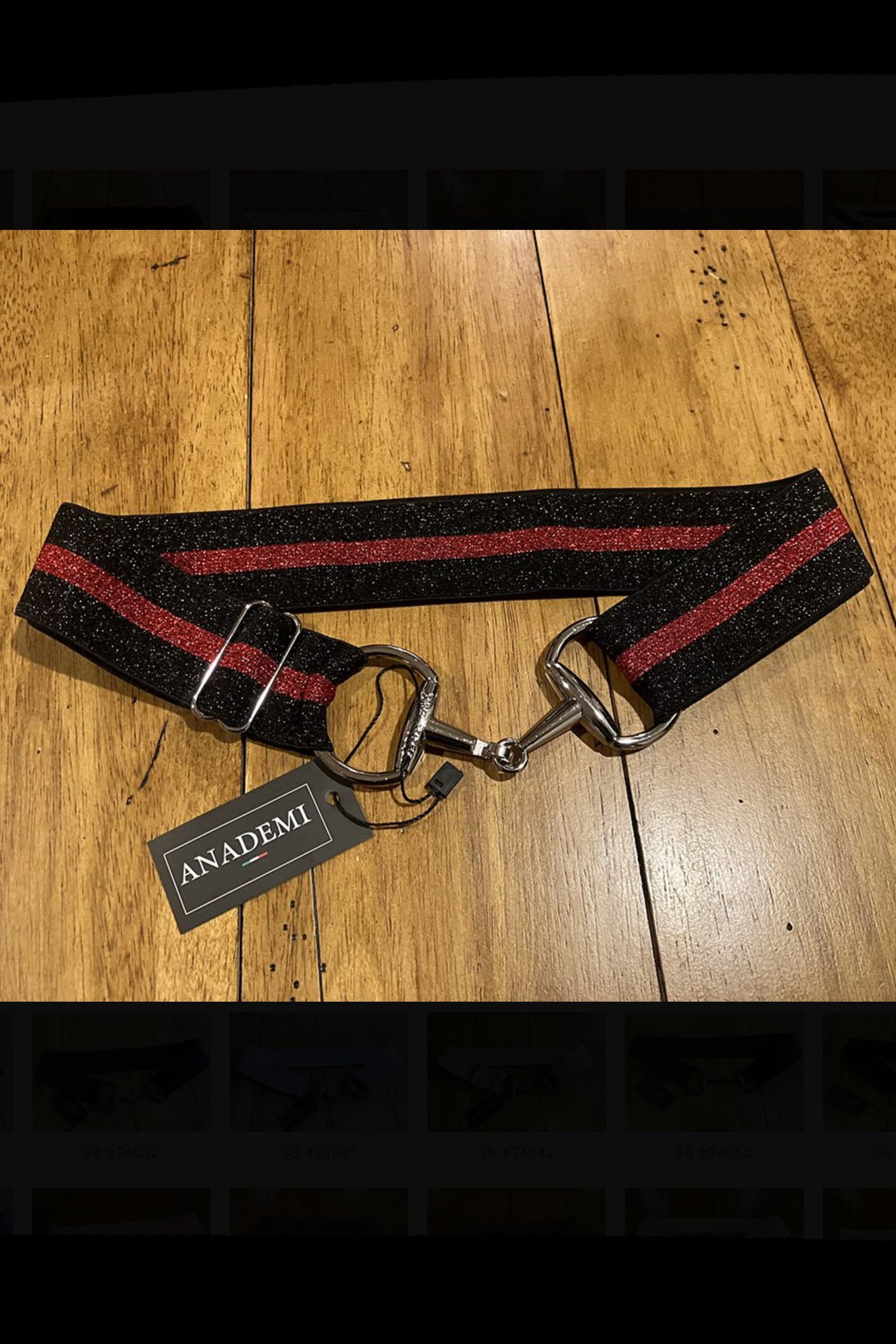Anademi Adjustable Stretch Bit Belt In Simmer In Black With Red Stripe