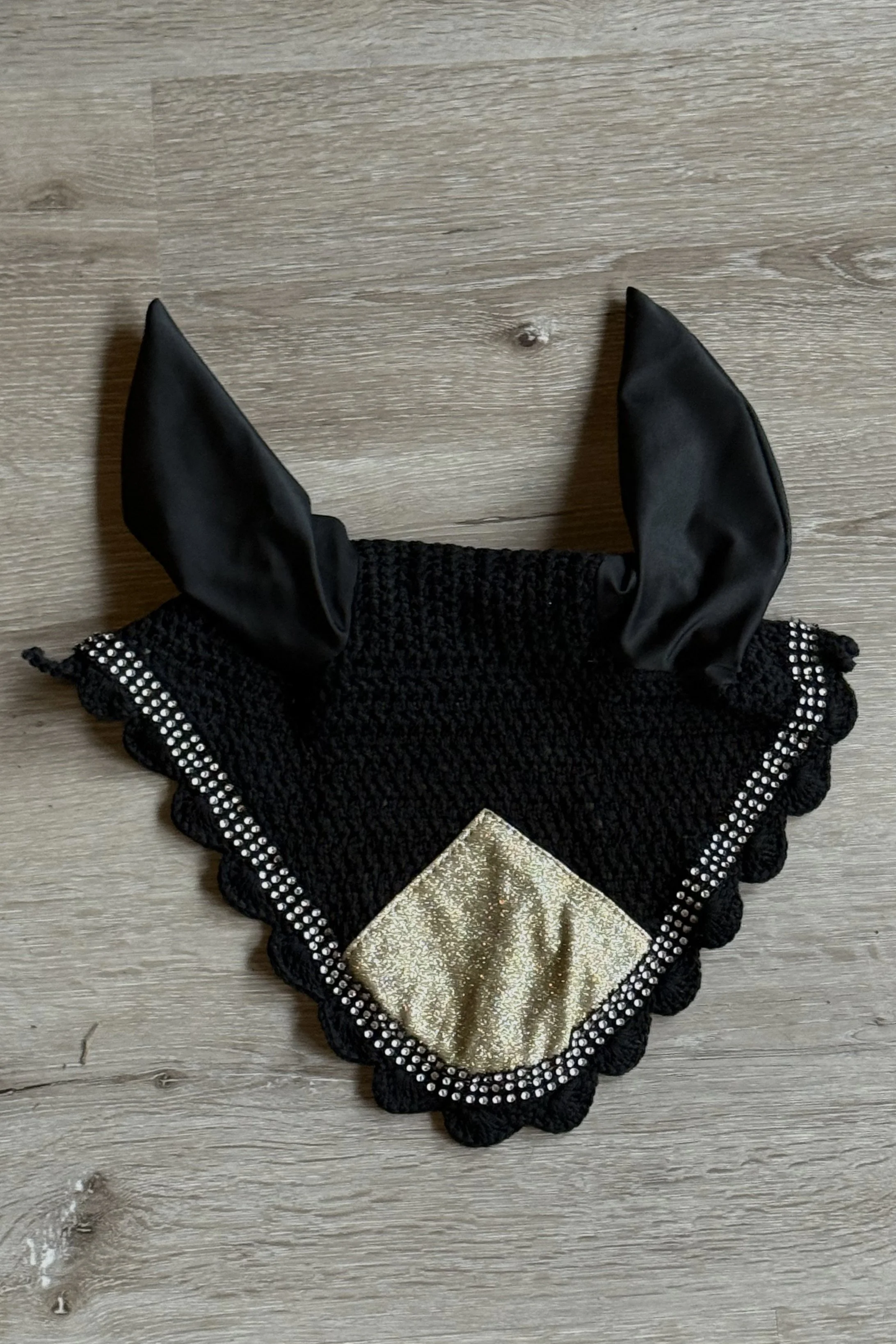 Lycka By S Glitter/Bling Fly Veil In Black & Gold - Full