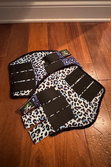 Equestrian Supplies Fur Lined Tendon Boots In Blue Cheetah - Large