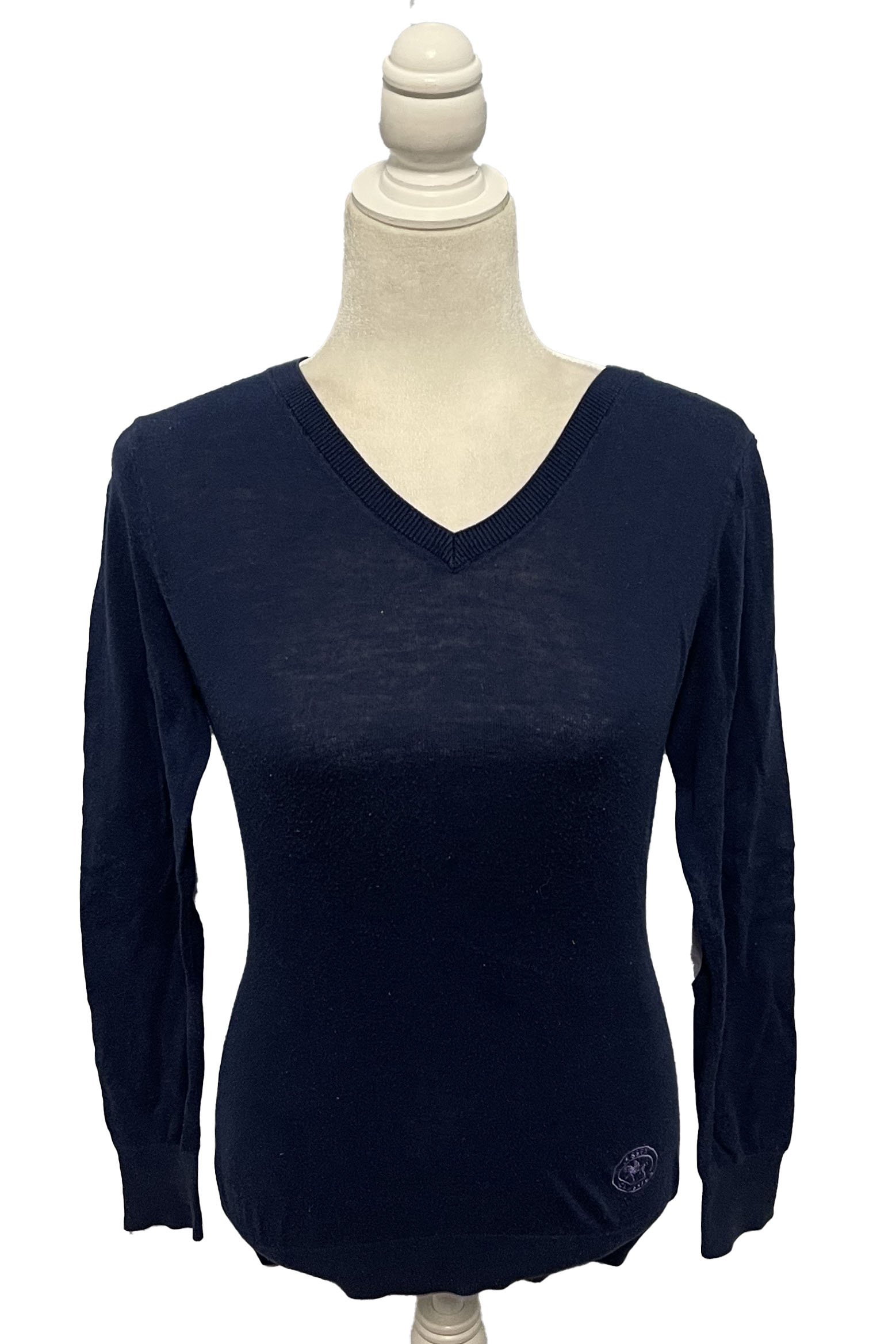 Essex Classic Trey V-Neck Sweater In Navy With Grey - Small - 2nd Round Equestrian
