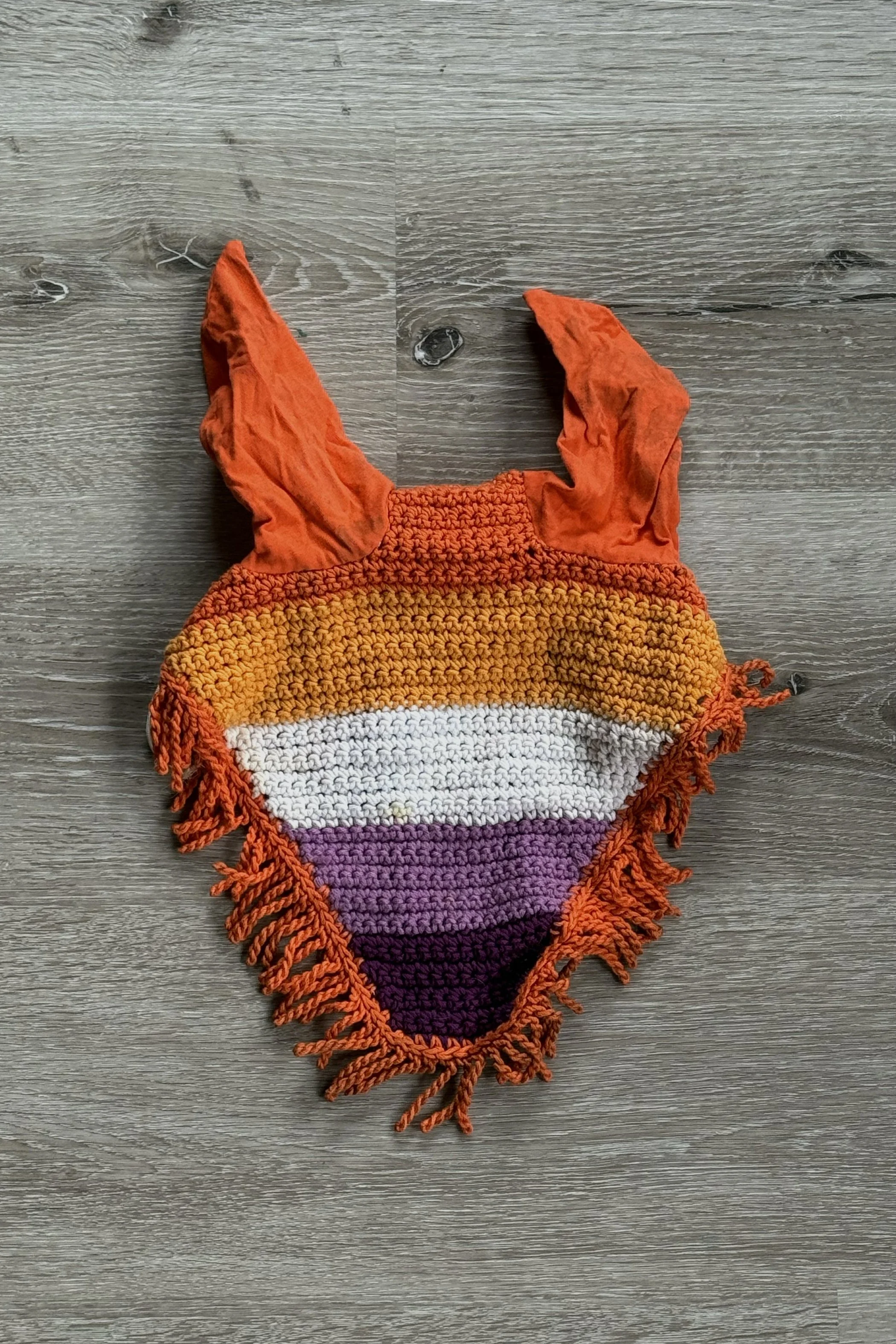 Padded Ponies Crochet Fly Bonnet In Orange, Purple, White - Horse